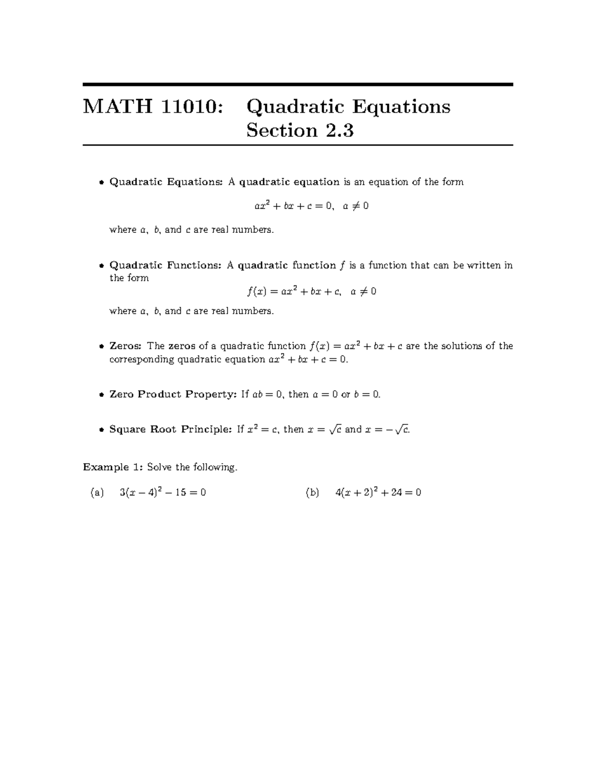 Quadratic Equations Section 2 Quadratic Equationsaquadratic Equationis An Equation Of The 8557