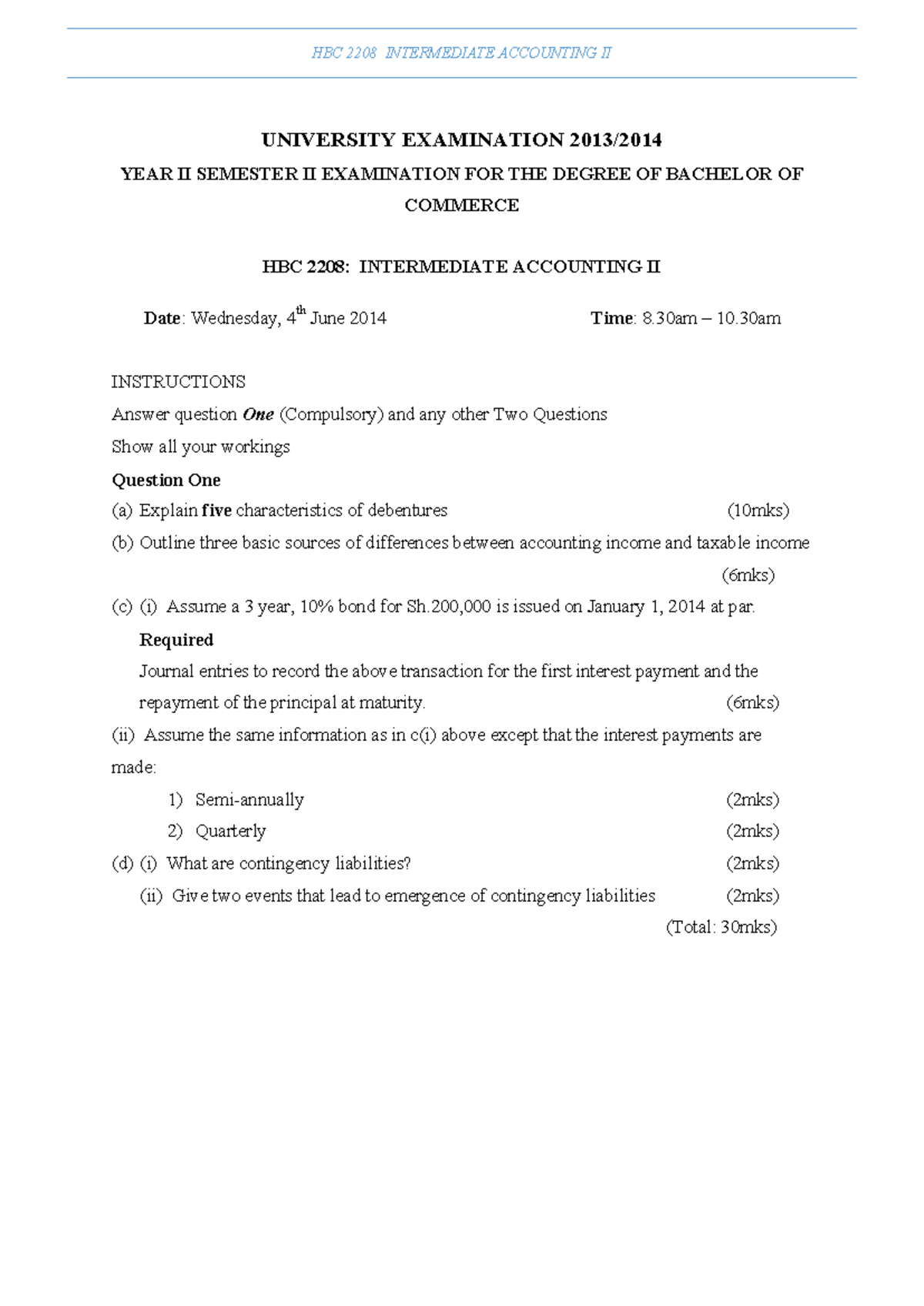 Hbc 2208 intermediate accounting ii - HBC 2208 INTERMEDIATE ACCOUNTING ...