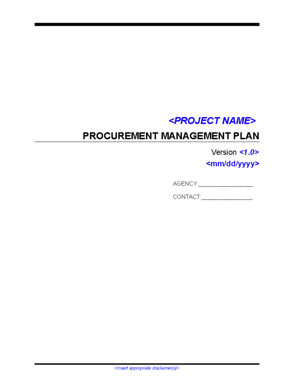 Procurement Management Plan Template - PROCUREMENT MANAGEMENT PLAN 