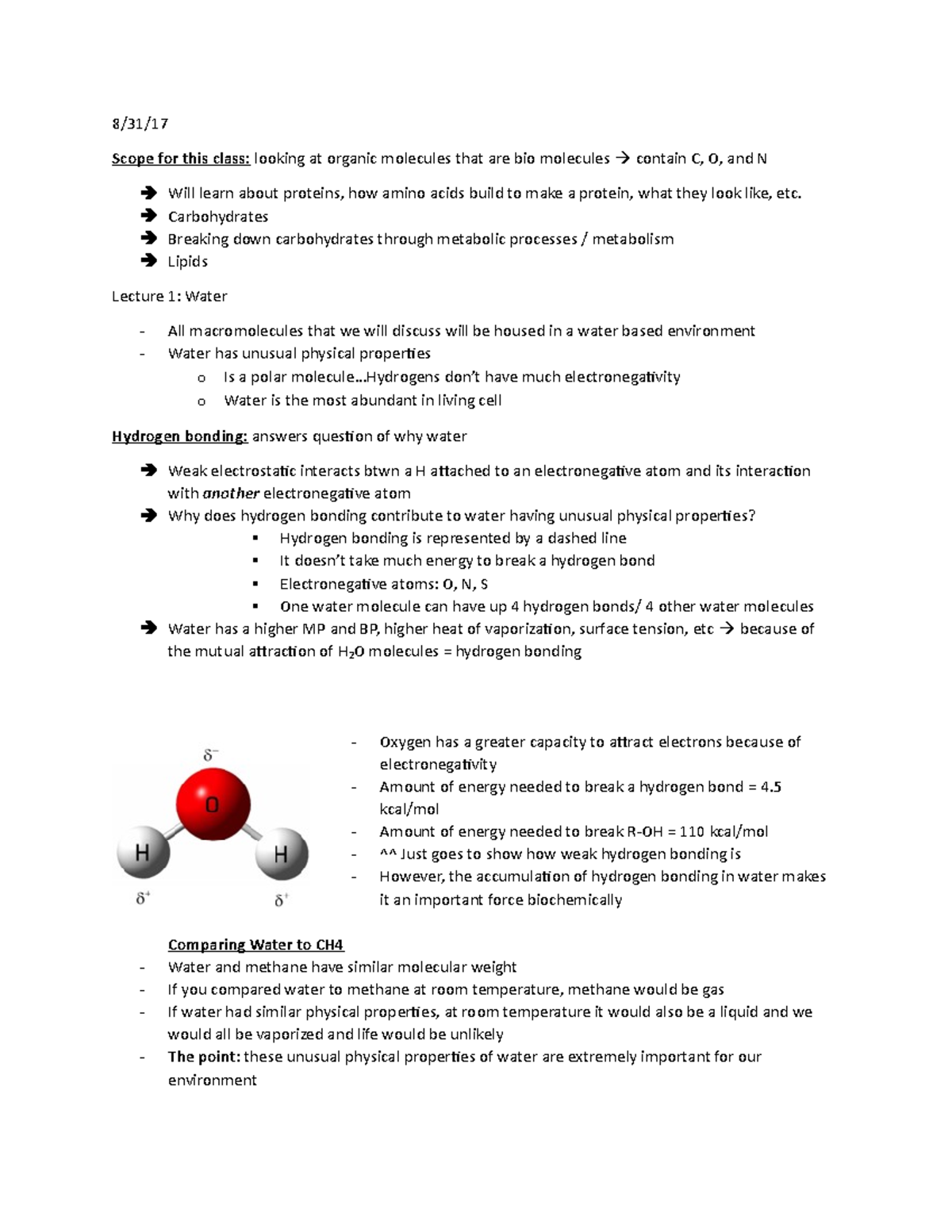 BioChem Notes Dr Karen Hoober - 8/31/17 Scope for this class: looking ...