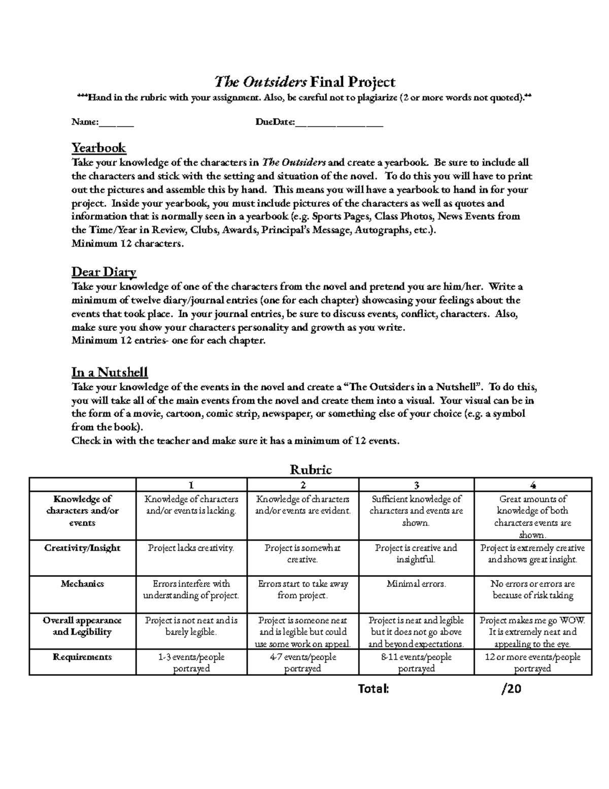 The Outsiders Final Project - The Outsiders Final Project *Hand in the ...