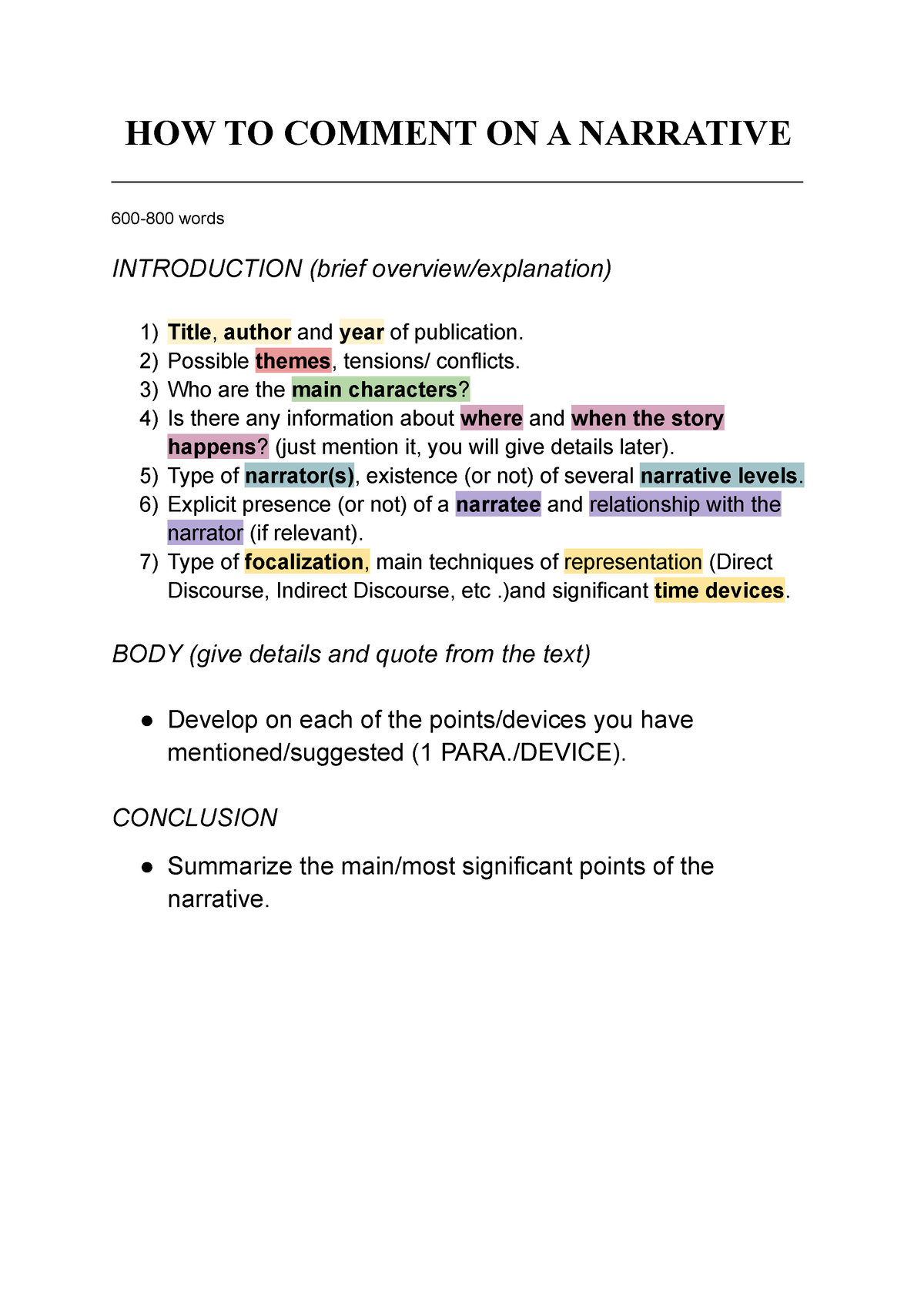 HOW TO Comment ON A Narrative - HOW TO COMMENT ON A NARRATIVE 600-800 ...