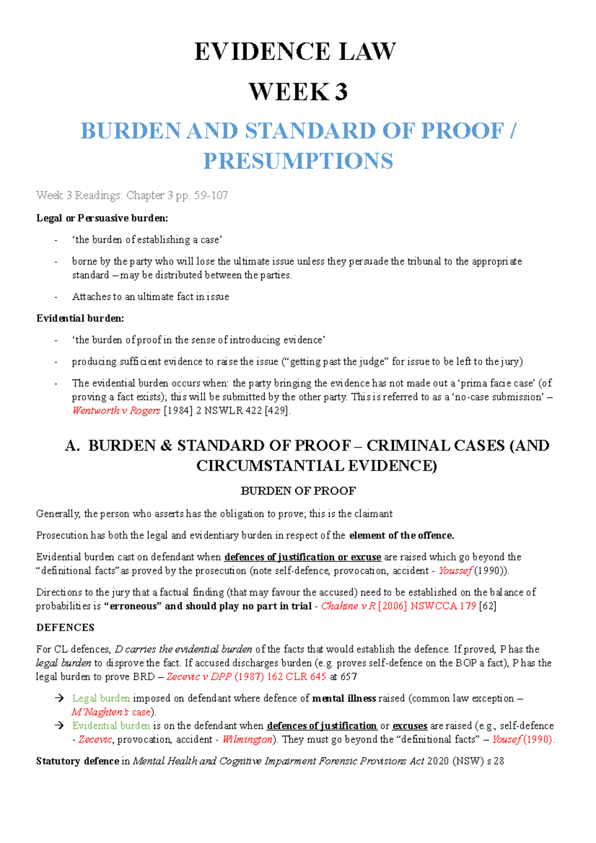 Week 3 - Notes - Burden And Standard Of Proof Presumptions - Evidence ...