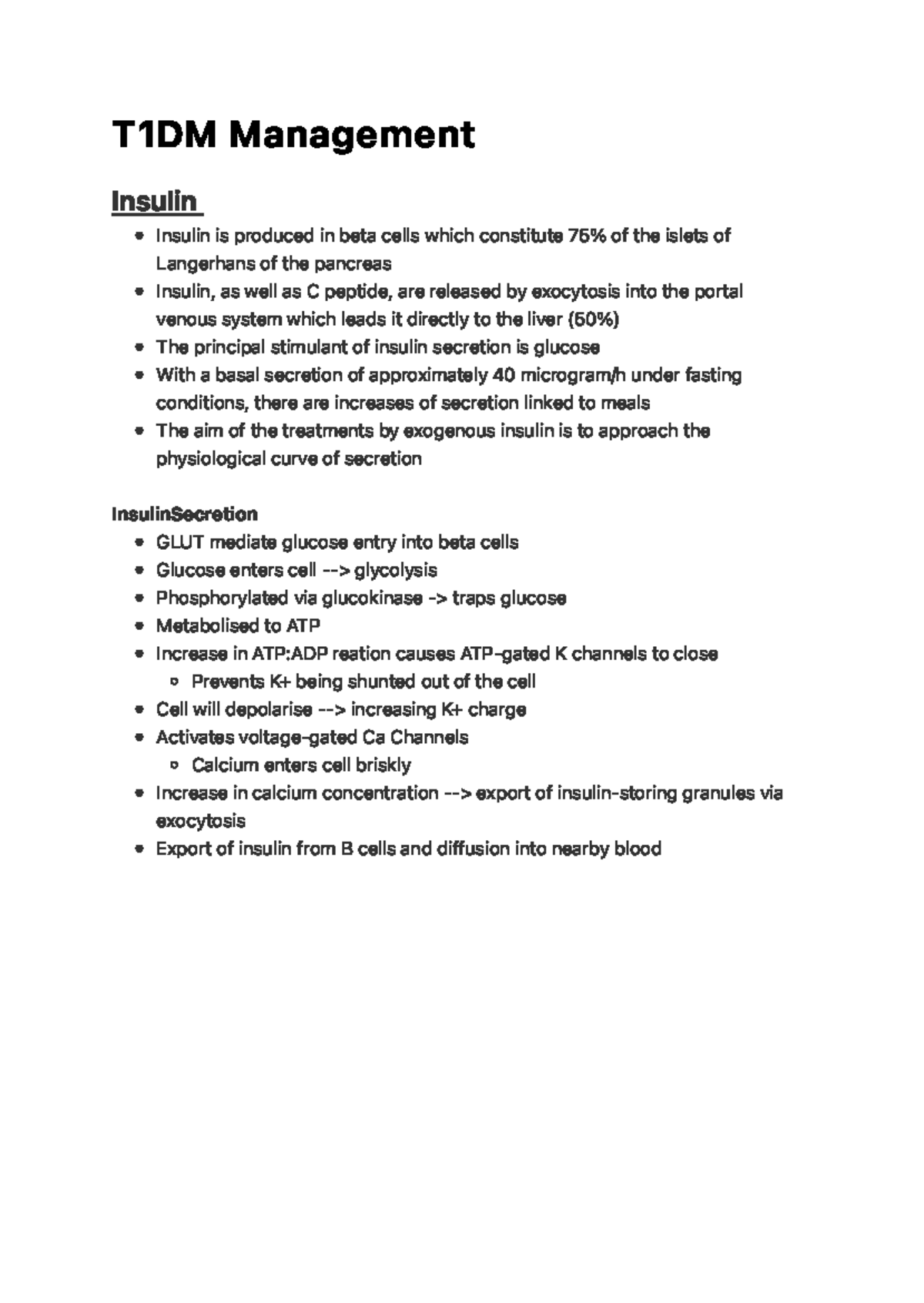 T1DM Management - T 1 D M M a n a g e m e n t Insulin InsulinSecretion ...
