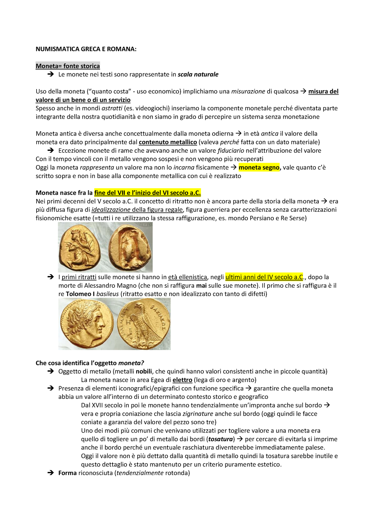 Numismatica Greca E Romana - NUMISMATICA GRECA E ROMANA: Moneta= fonte  storica ➔ Le monete nei testi - Studocu