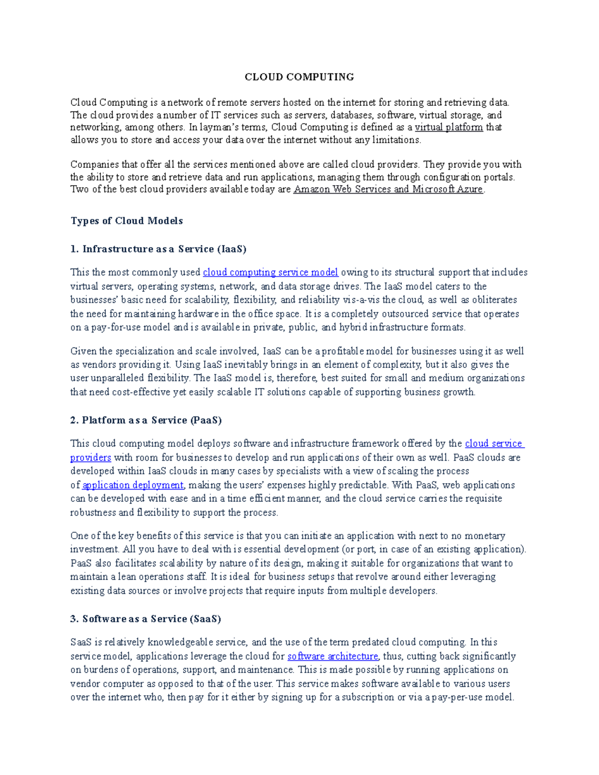 Types of Cloud Models - CLOUD COMPUTING Cloud Computing is a network of ...