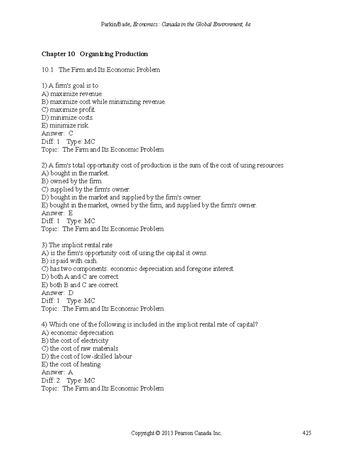 Parkin 8e TIF Ch10 - ECON Test Bank - Chapter 10 Organizing Production ...