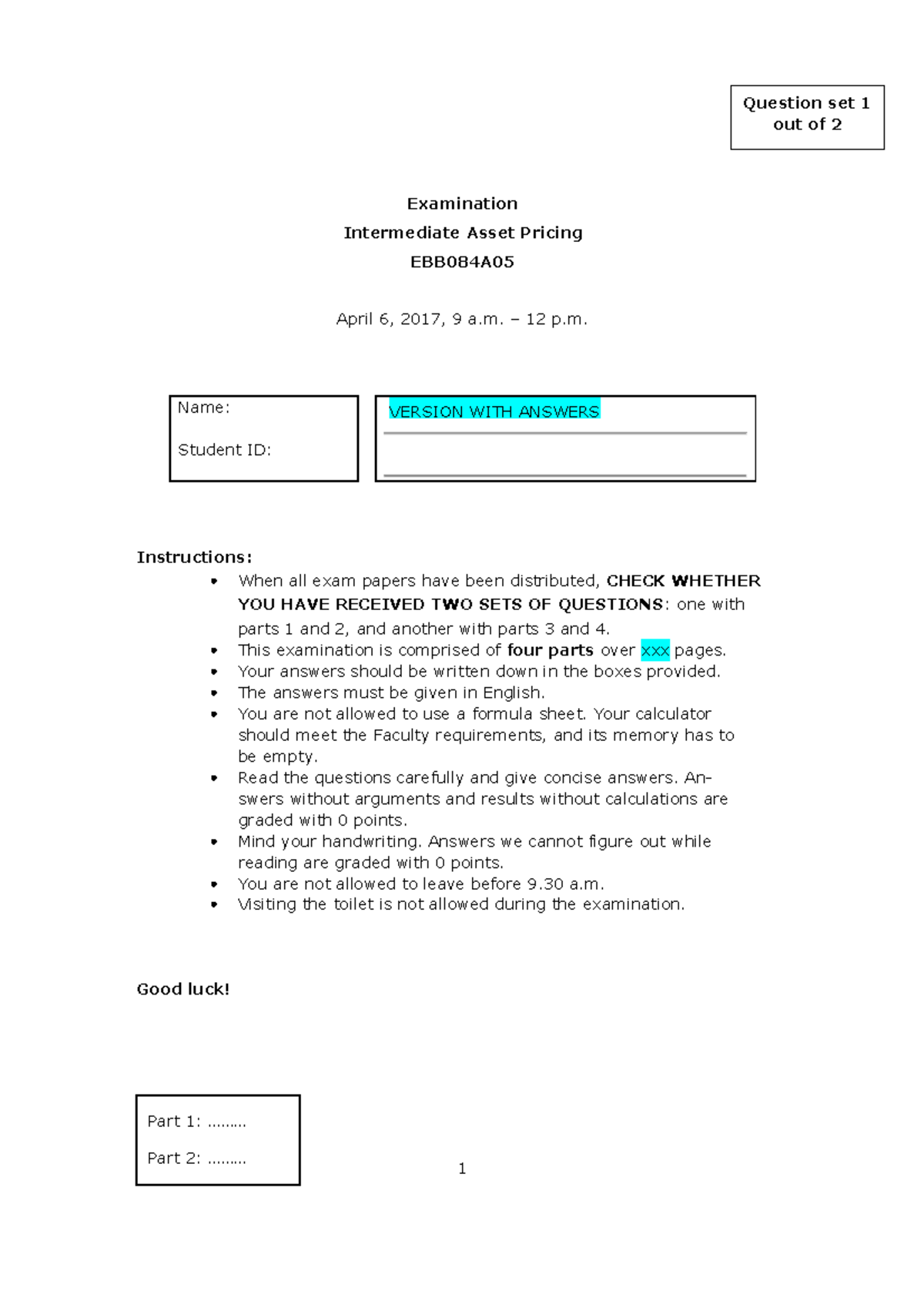 Exam Apr 17 Answers - Examen Van April 2017 Met Antwoorden - Question ...