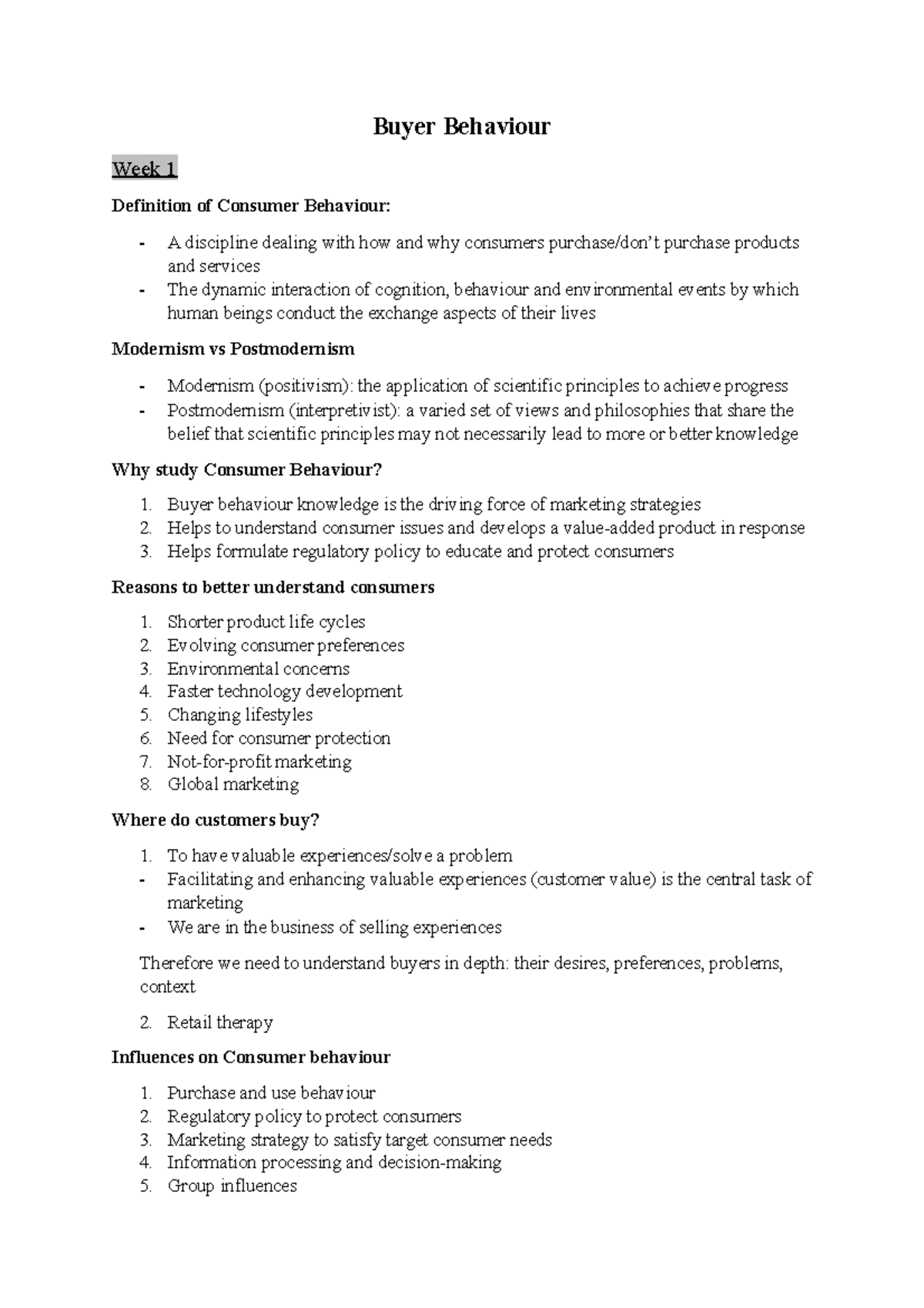 LEC 1-3 (Chapter 1-5) - Lecture notes 1-3 - Buyer Behaviour Week 1 ...