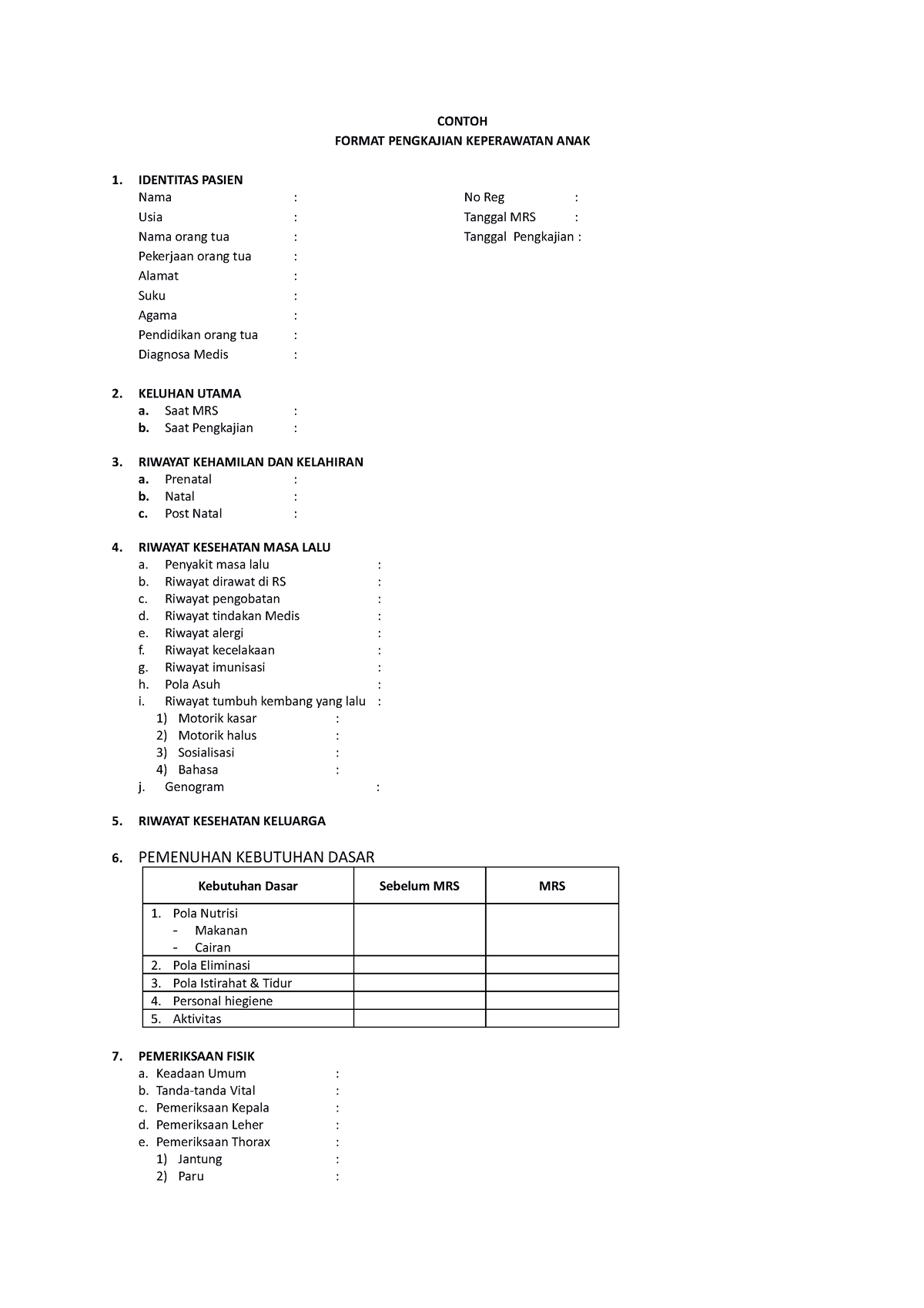 Contoh Form Pengkajian Anak - Keperawatan Anak - STIKes Mitra Keluarga ...