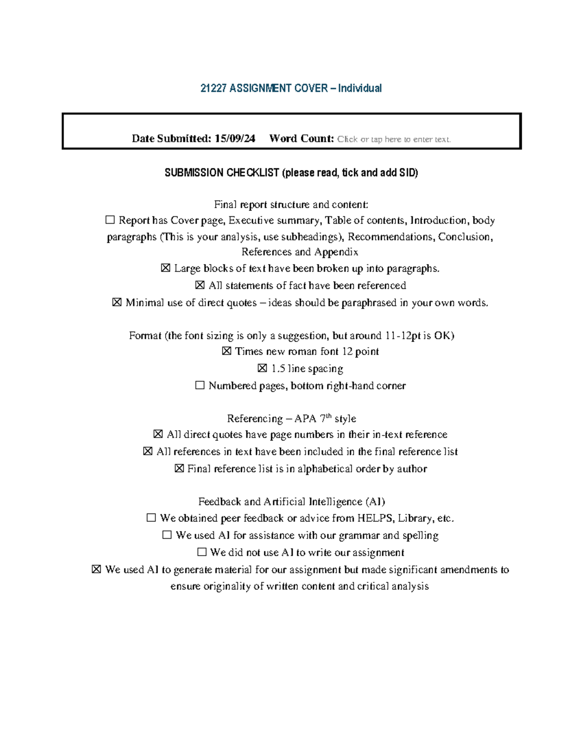 Innovation and Entrepreneurship Assignment 2 - 21227 ASSIGNMENT COVER ...
