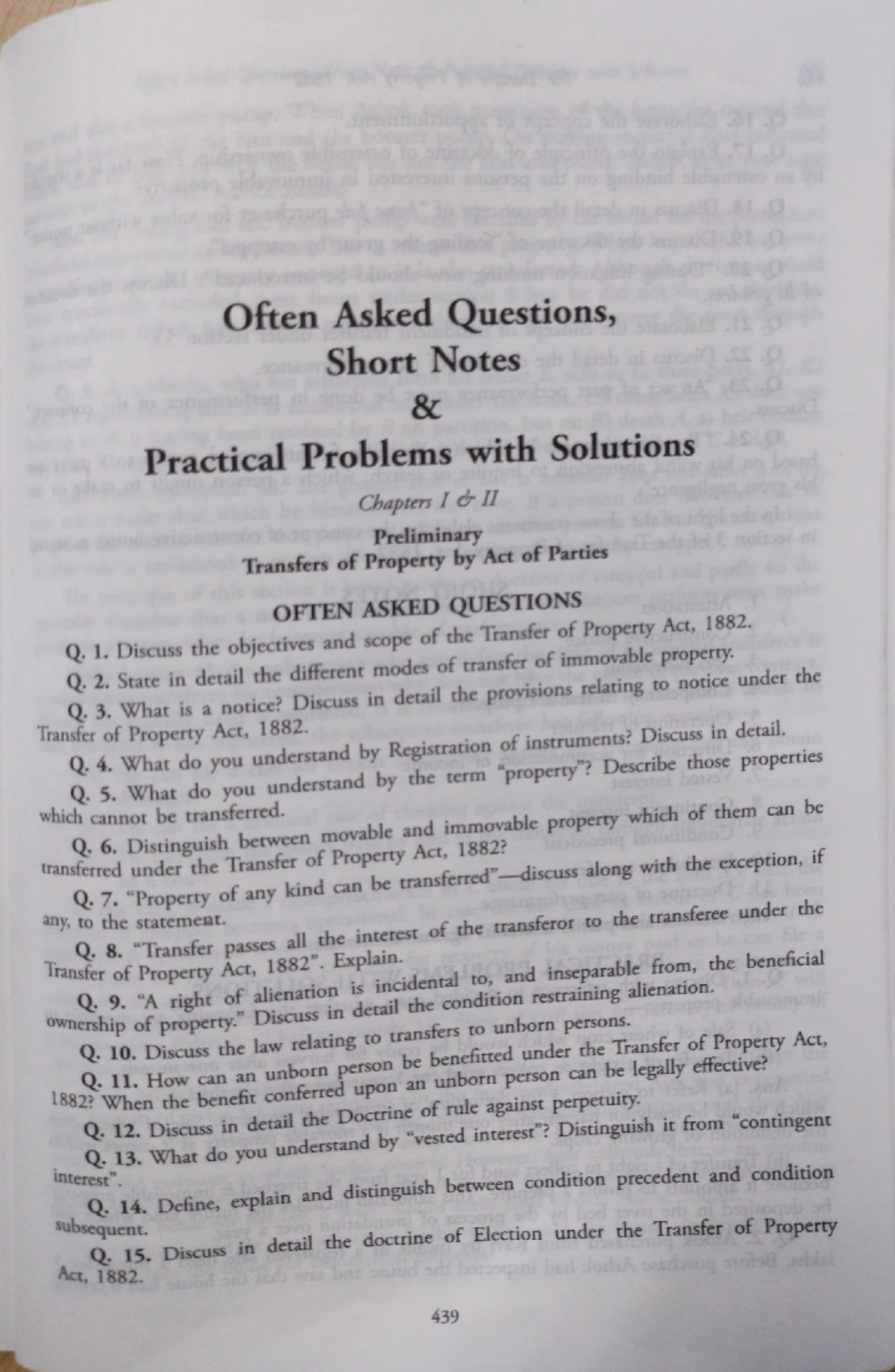 Property Law Important questions Often Asked Questions, Short Notes b