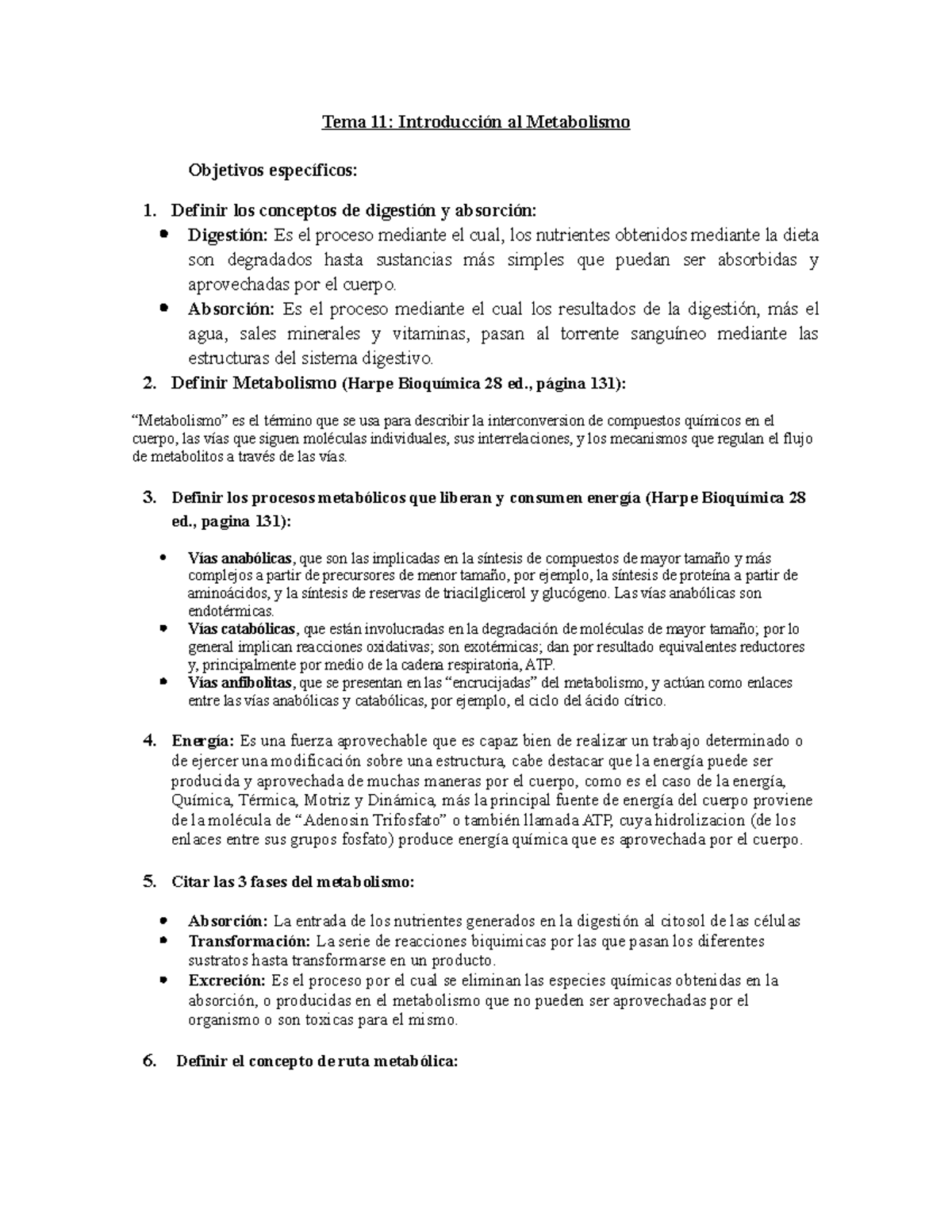 Tema 11 Introducción Al Metabolismo, UNEFM Morfofisiologia Humana 1er ...