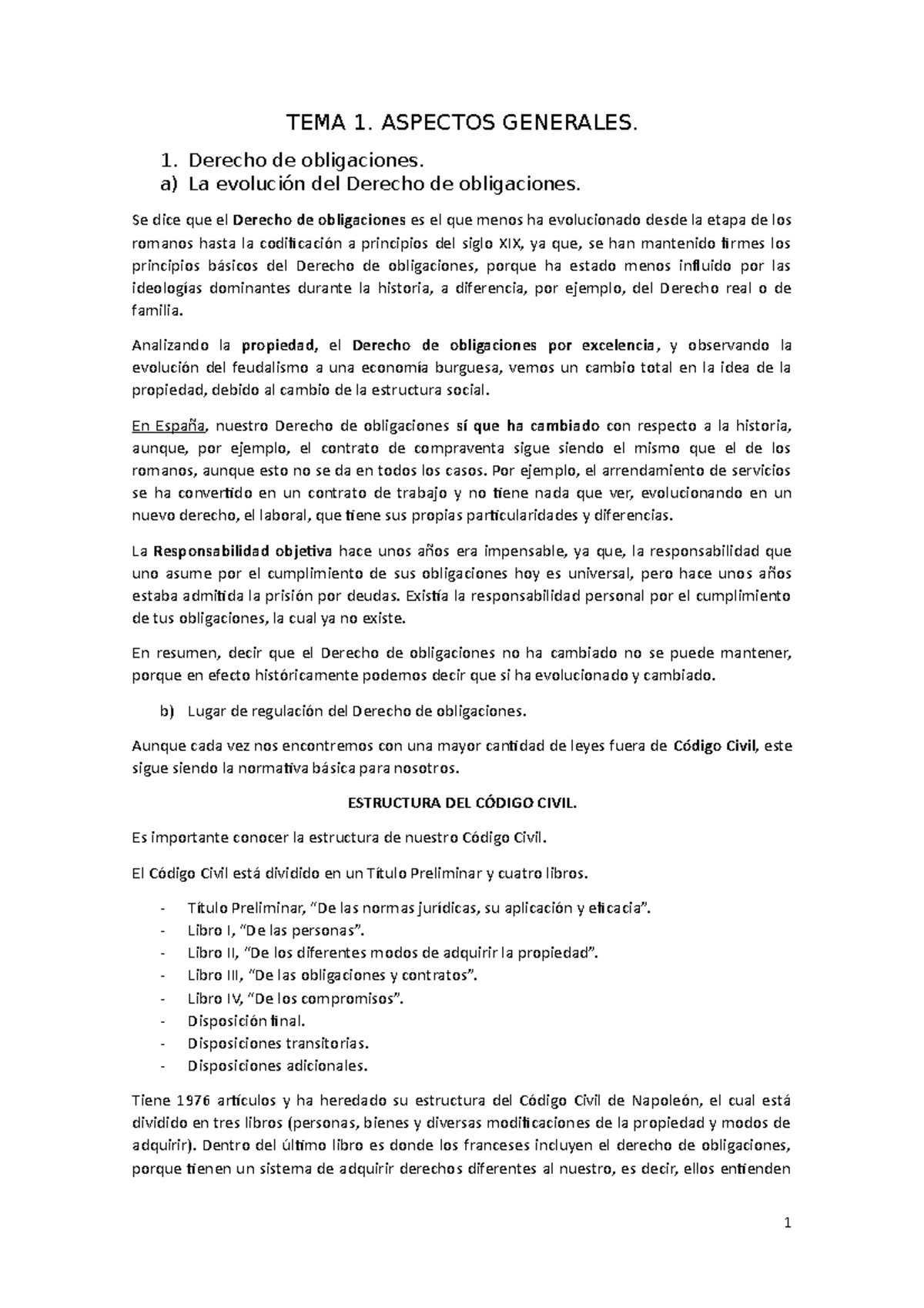 TEMA 1 Derecho de obligaciones - TEMA 1. ASPECTOS GENERALES. 1. Derecho ...