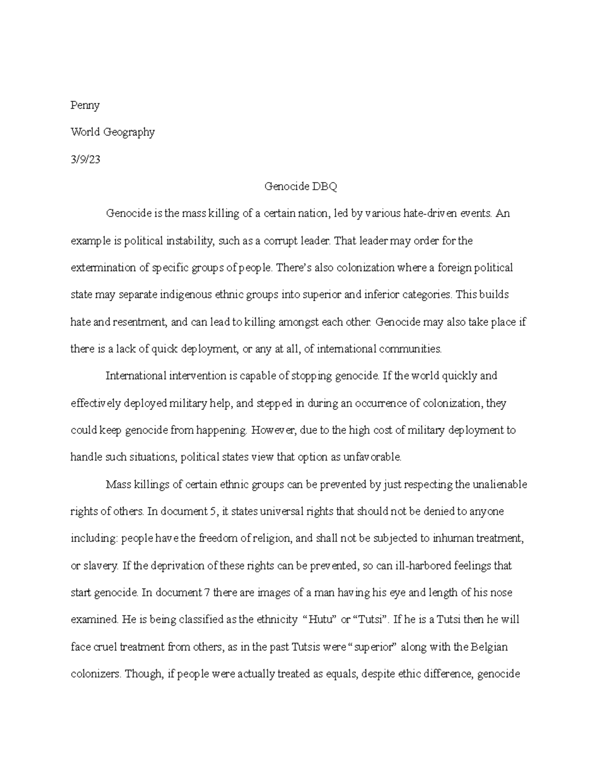 Genocide dbq - Penny World Geography 3/9/ Genocide DBQ Genocide is the ...