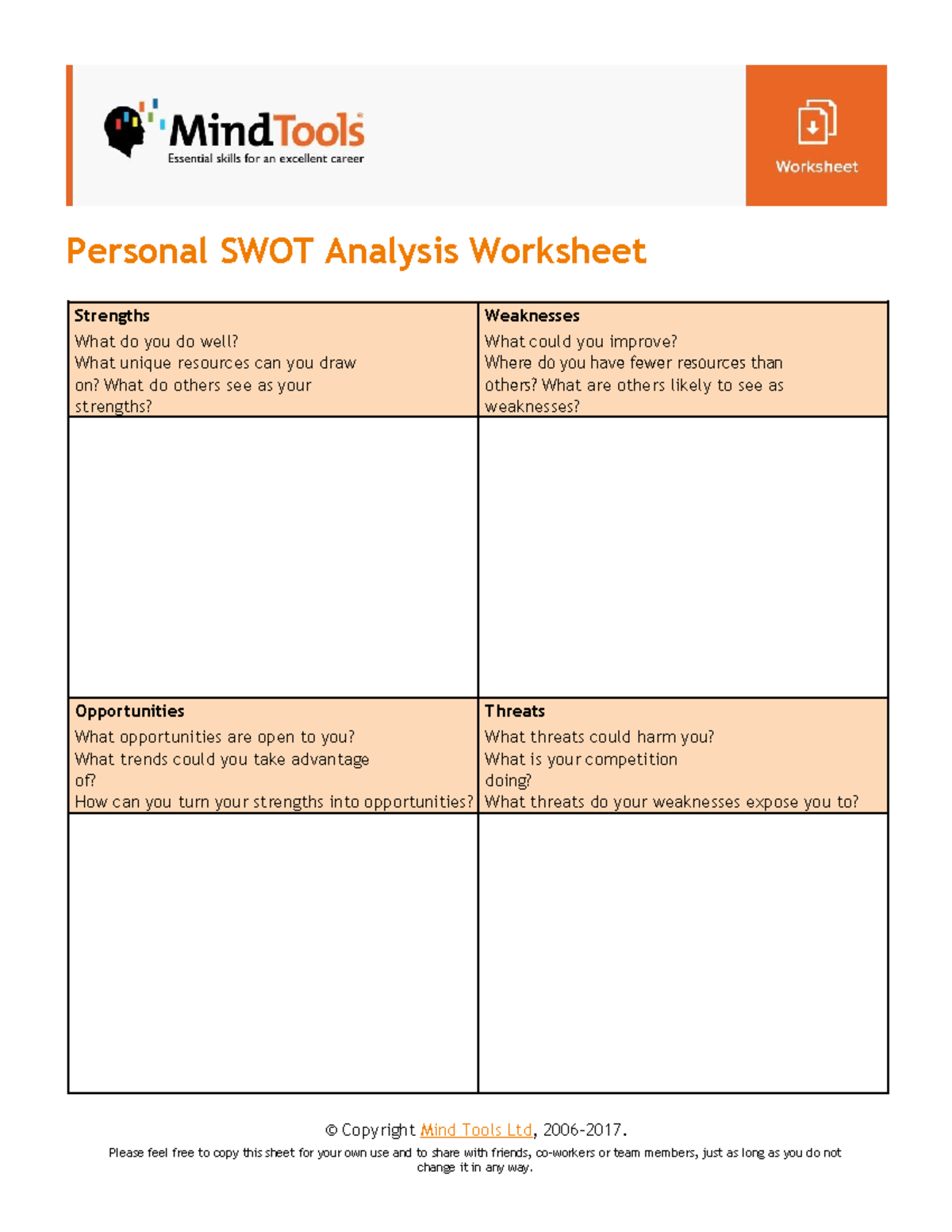 Personal SWOT Analysis Worksheet - Personal SWOT Analysis Worksheet ...