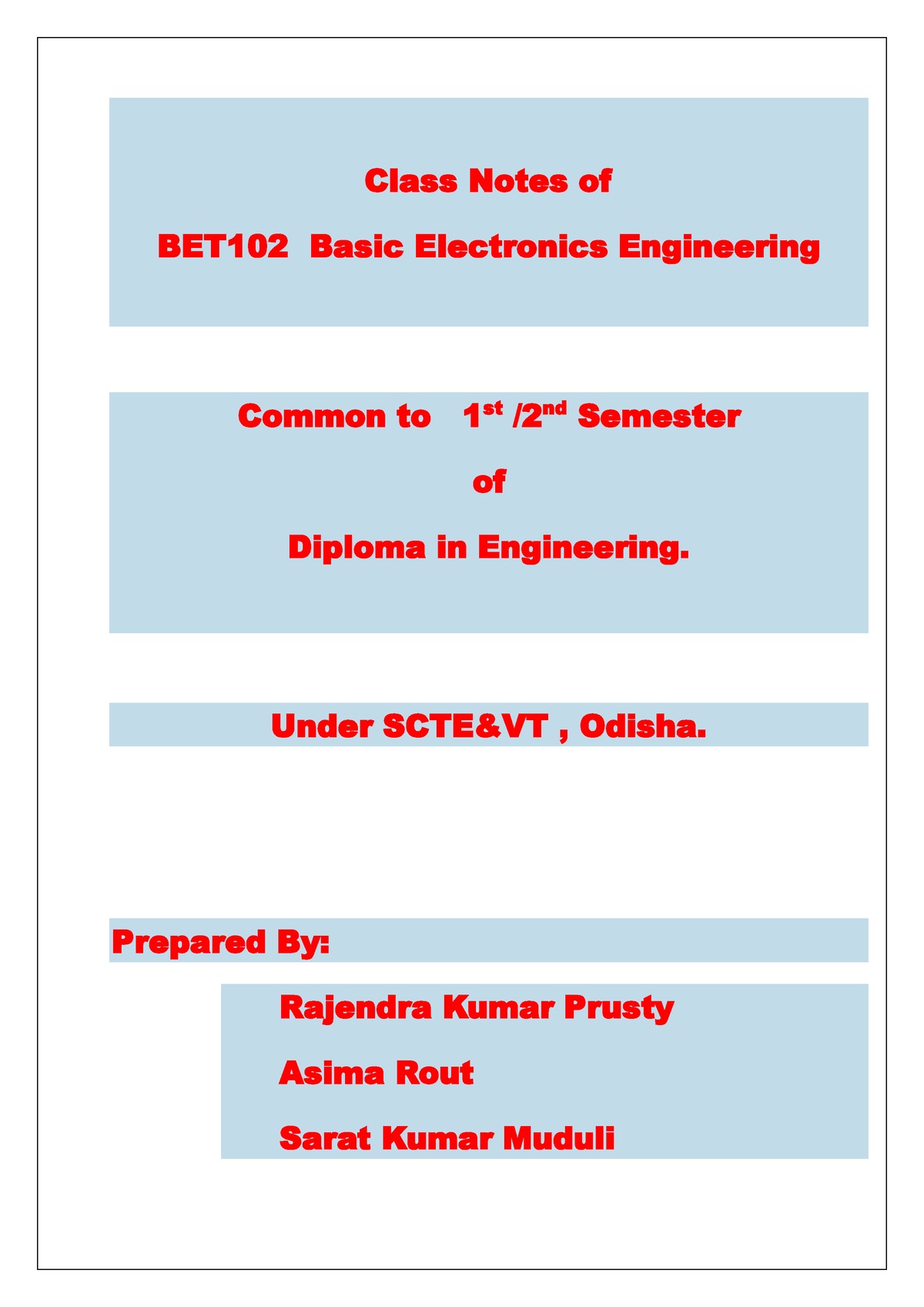 Basic Electronics Engineering - Class Notes Of BET 102 Basic ...