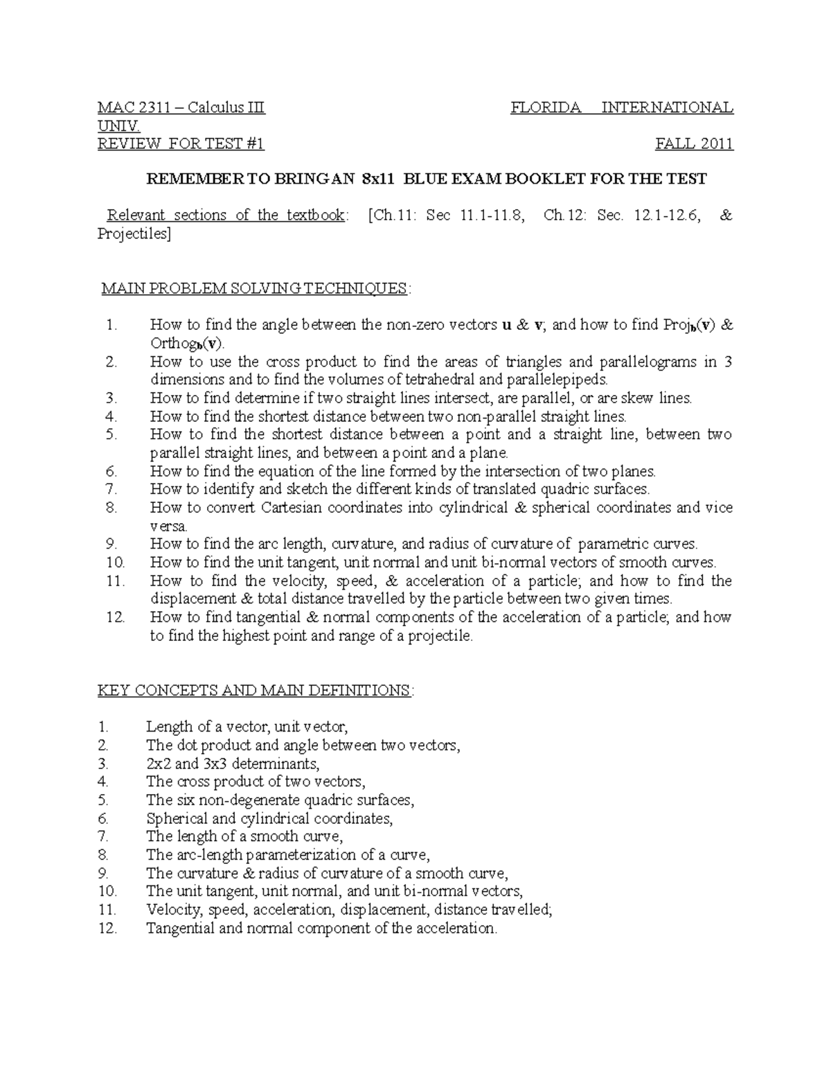 Calc3 RV1 - Review 1 - MAC 2311 – Calculus III FLORIDA INTERNATIONAL ...