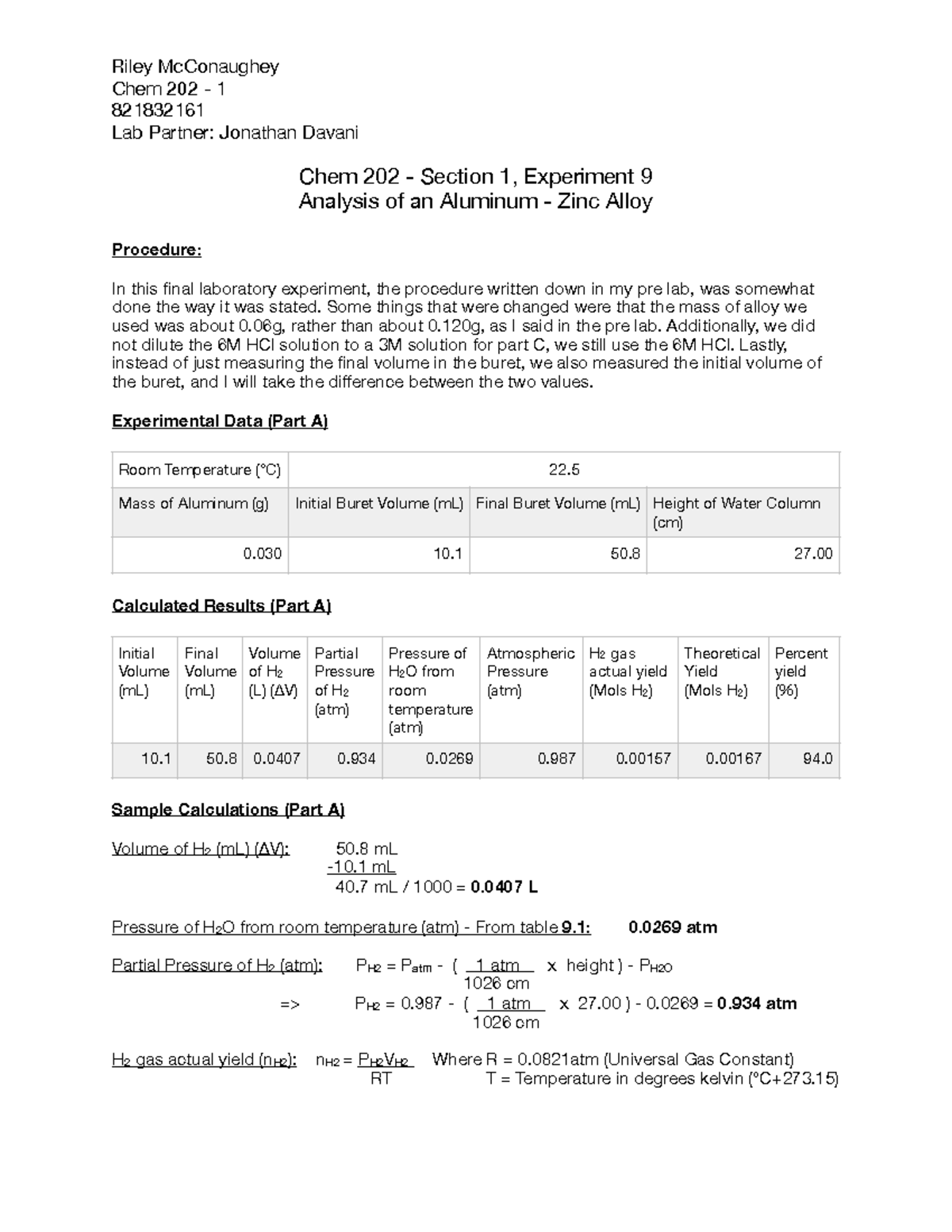 Analysis Of Aluminum Zinc Alloy Studocu