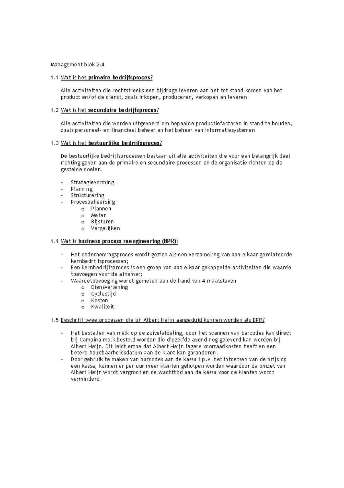 Samenvatting Management - Management Blok 2. 1 Wat Is Het Primaire ...