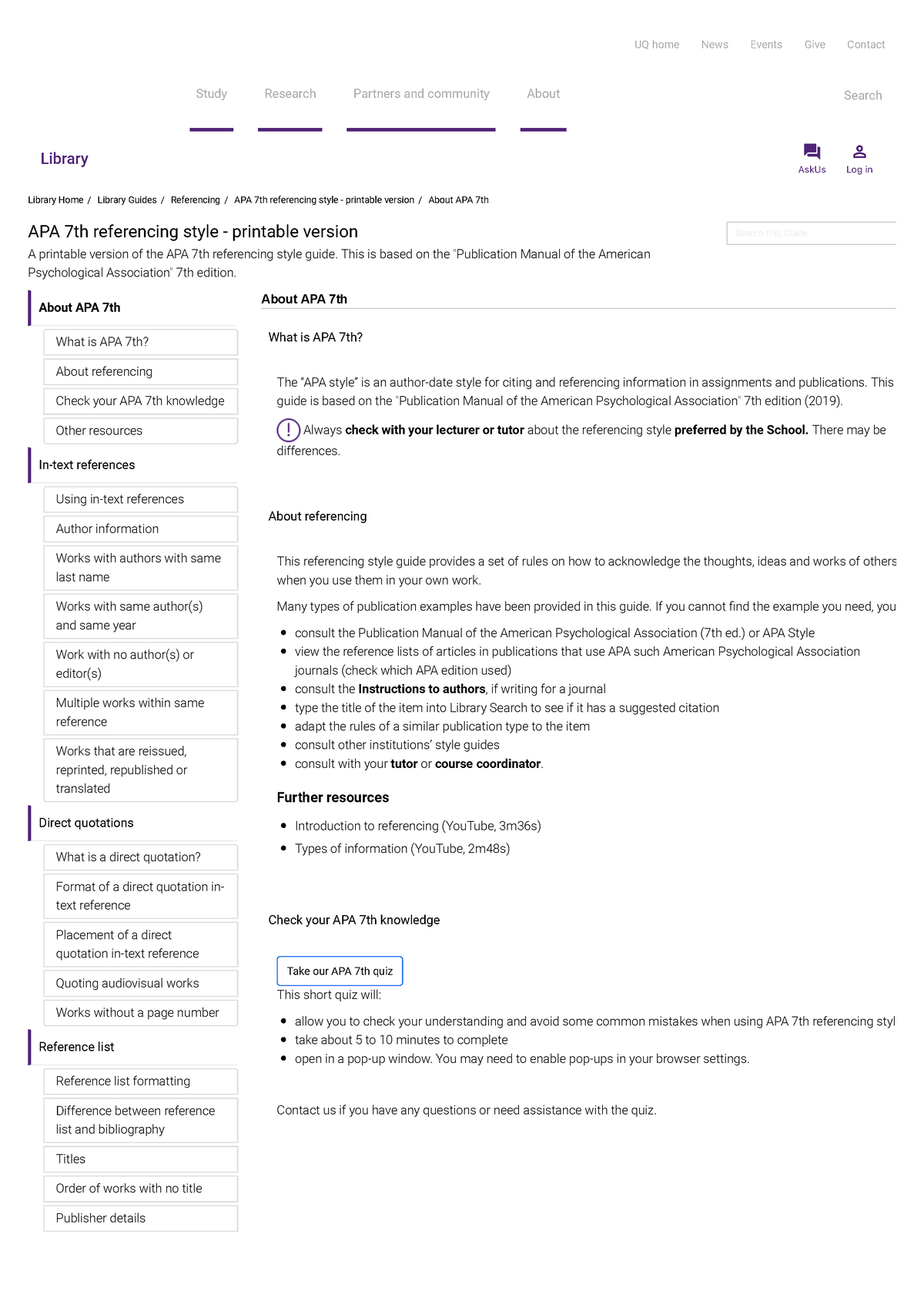 About APA 7th - APA 7th Referencing Style - Printable Version - Library ...