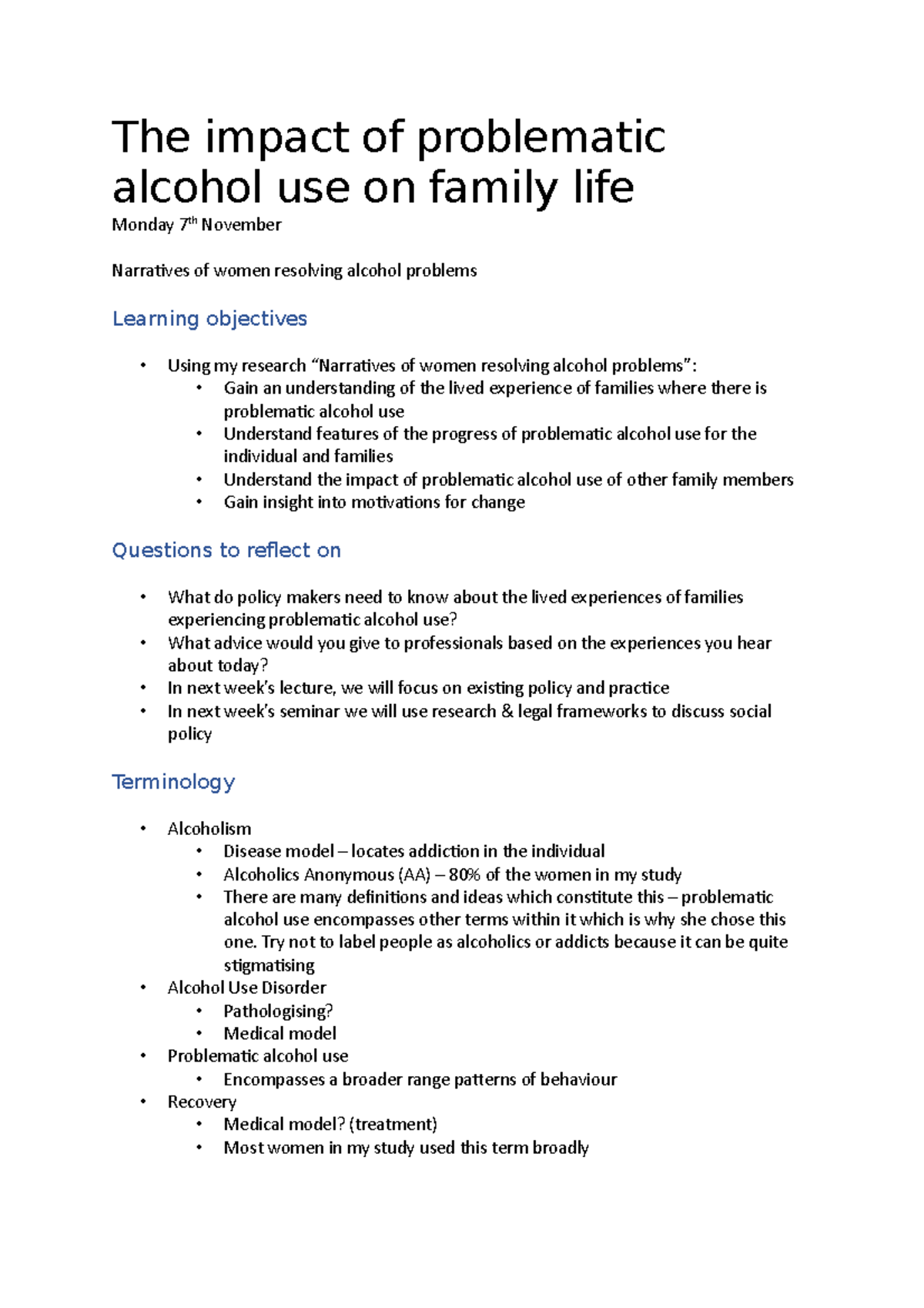 The impact of problematic alcohol use on family life - The impact of ...