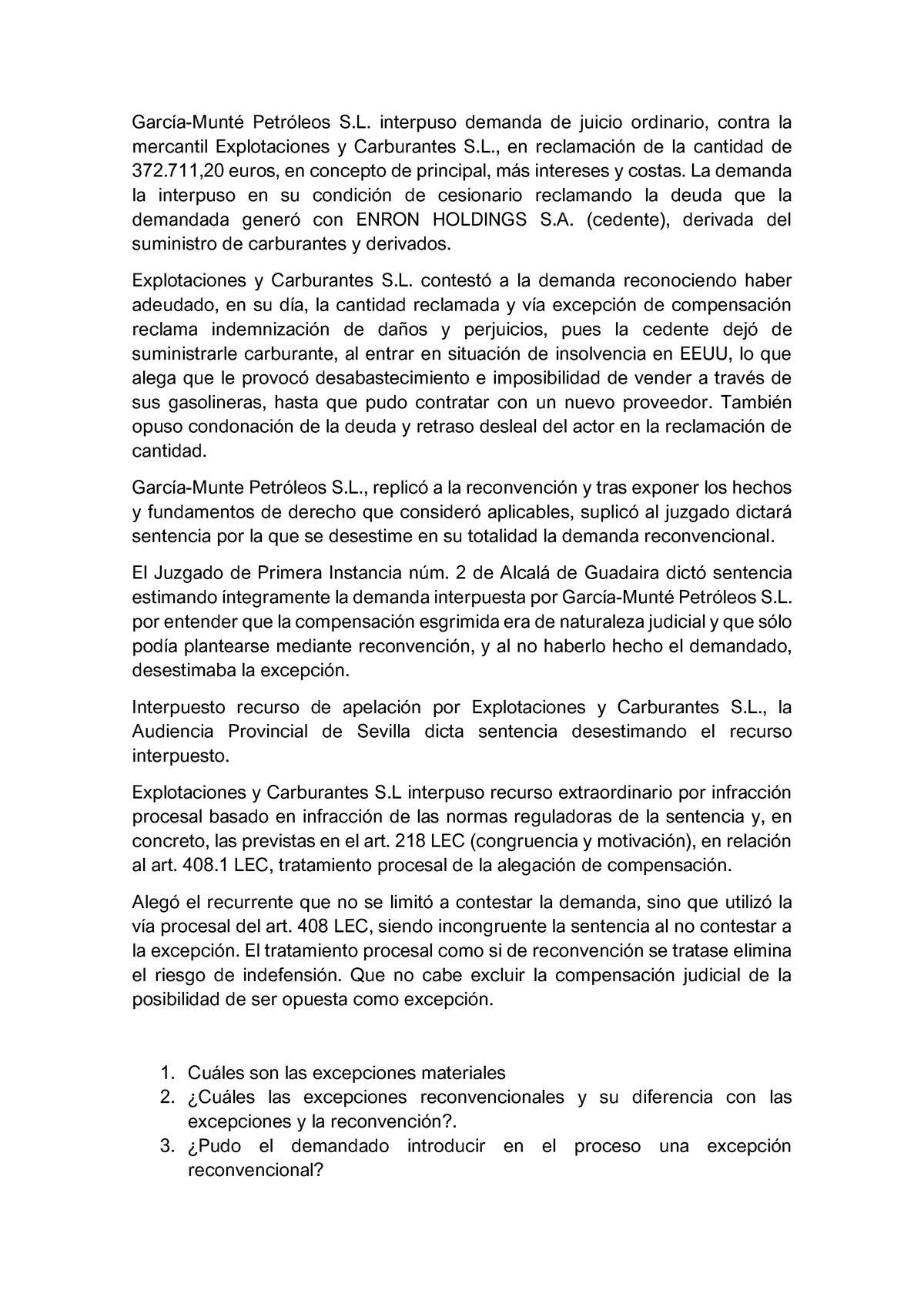 Caso Pr Ã¡ctico Contestaci Ã³n A La Demanda - García-Munté Petróleos S ...