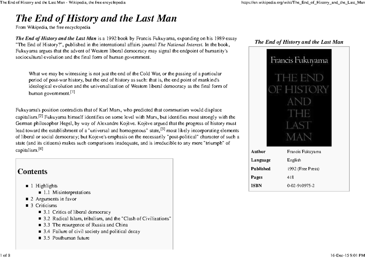 the end of history and last man