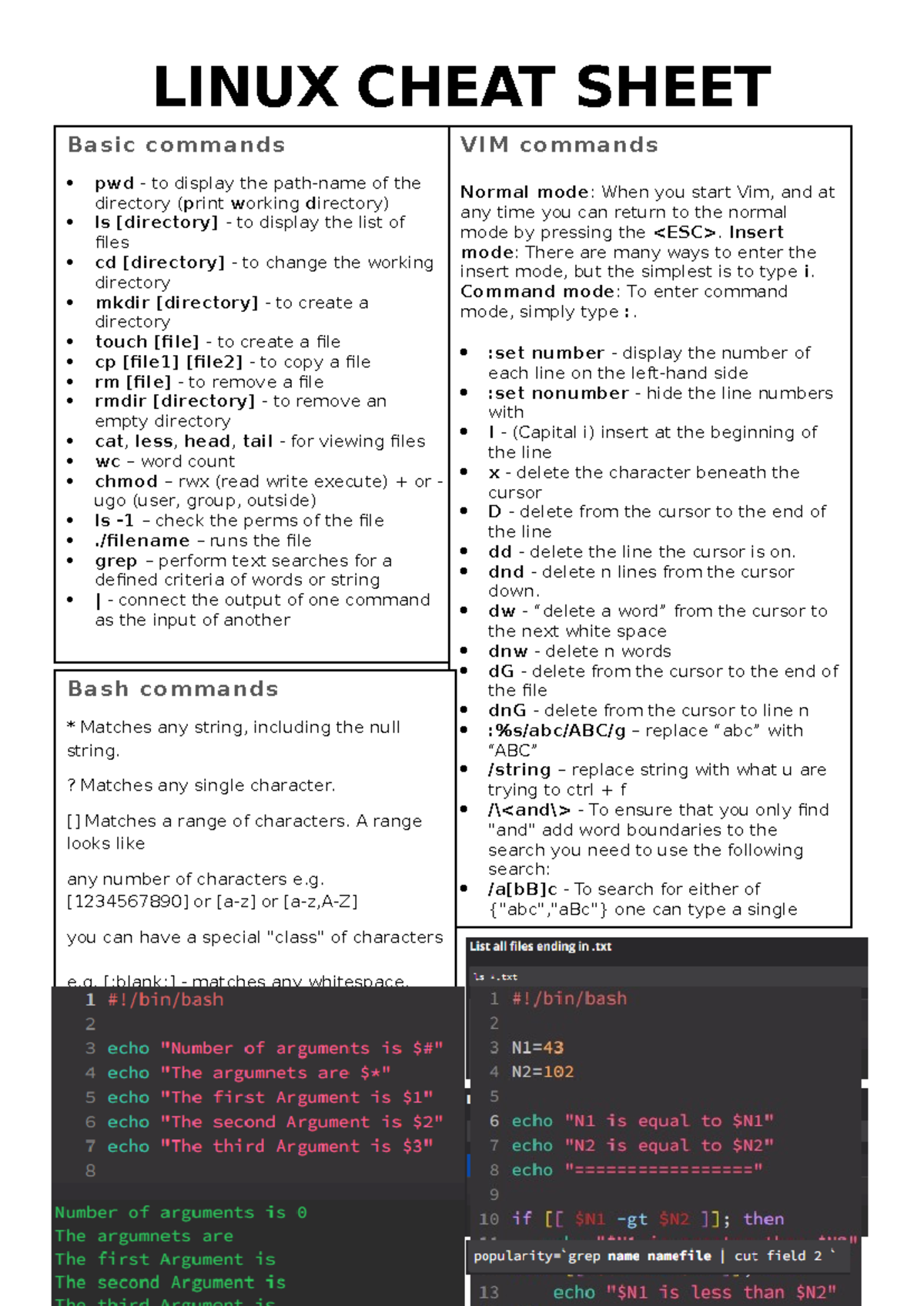Skills Test Notes - LINUX CHEAT SHEET Basic commands pwd - to display ...