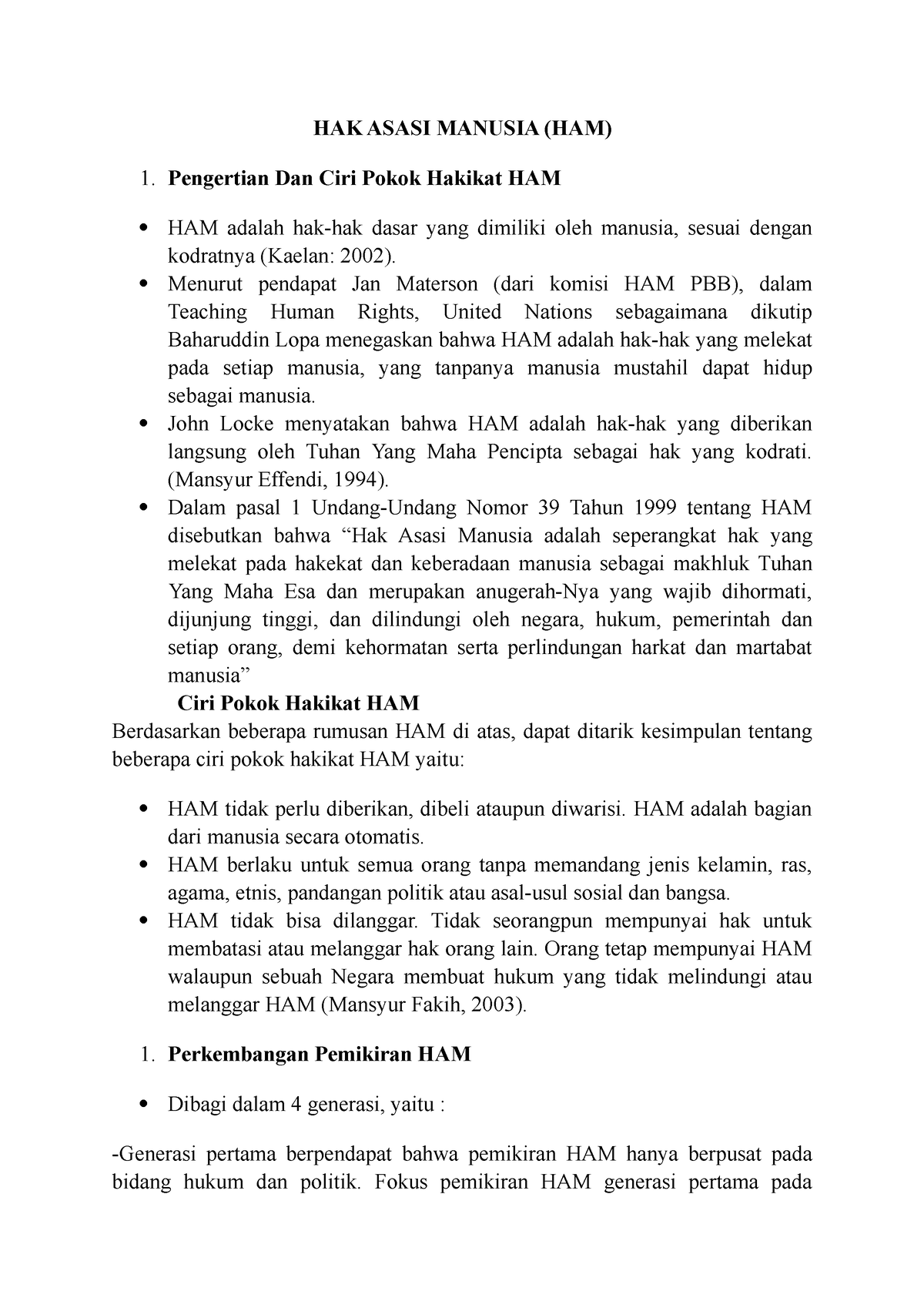 HAK Asasi Manusia - HAK ASASI MANUSIA (HAM) 1. Pengertian Dan Ciri ...