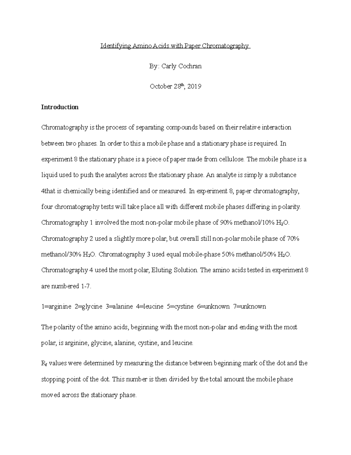 paper chromatography experiment report