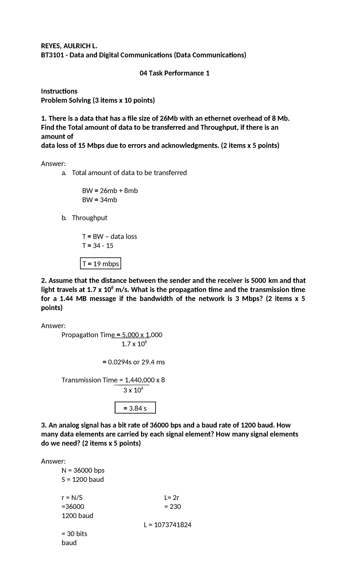 Reyes 04 Task Performance 1 - T = 19 mbps = 3 s REYES, AULRICH L ...