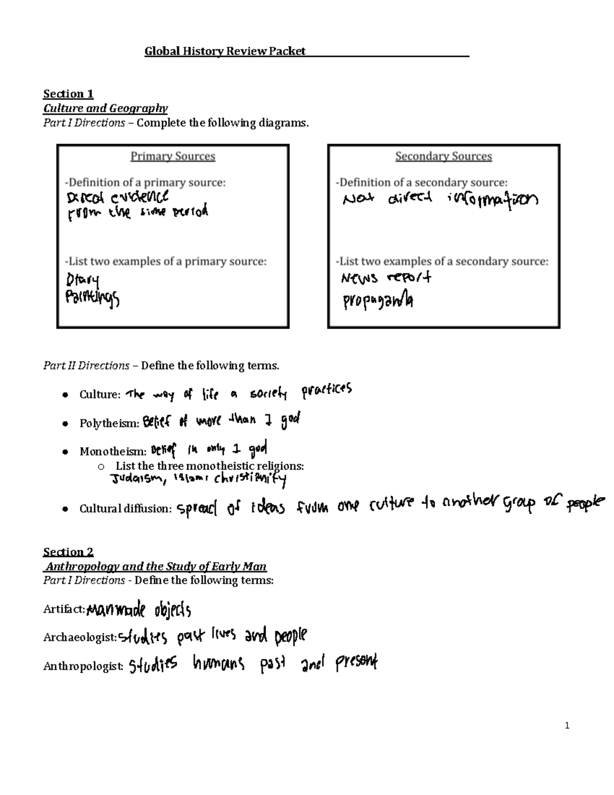 Global Midterm Review Packet - Global History Review Packet Section 1 ...