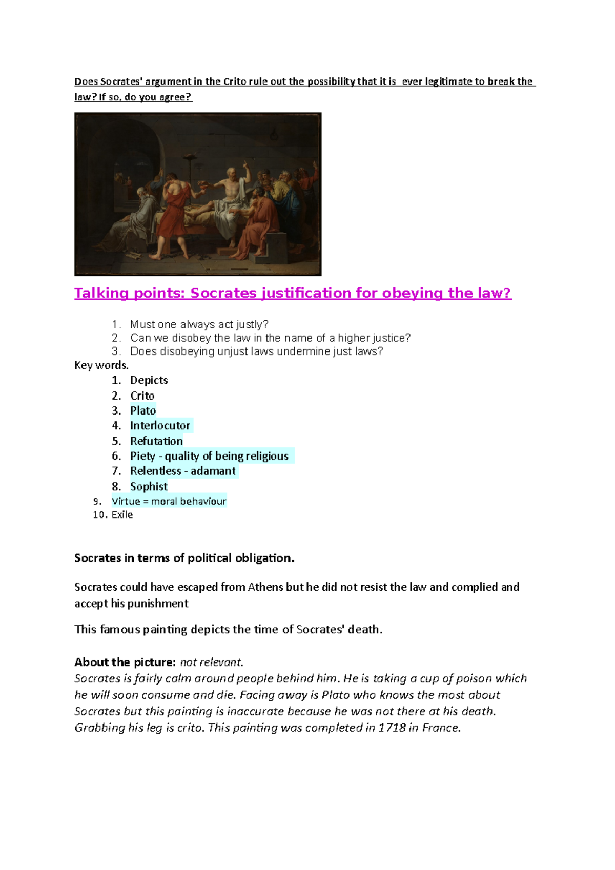 Socrates and the Crito rule - Does Socrates' argument in the Crito rule ...