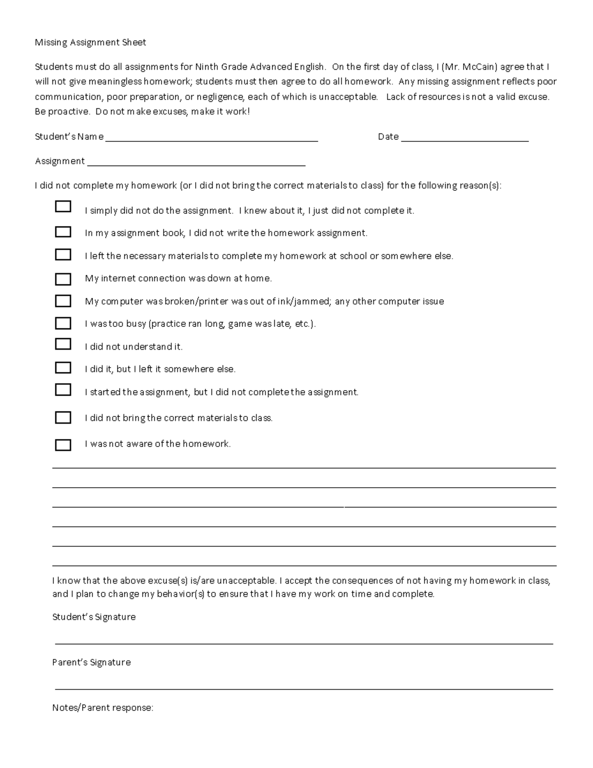 assignment loss code mg