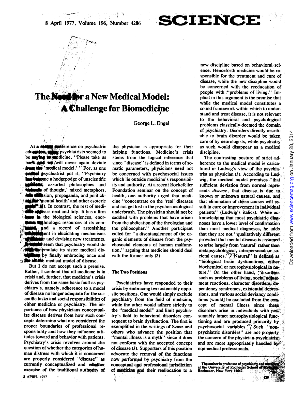 Engel, 1977 - Biopsychosocio - 8 April 1977, Volume 196, Number 4286 b ...