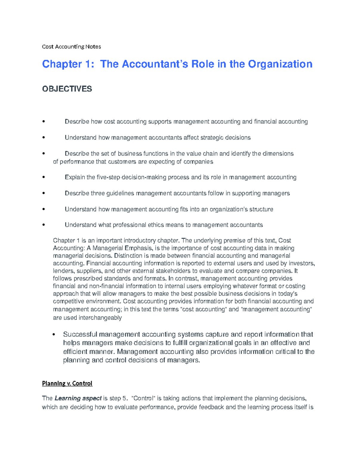 Cost Management Concepts Answer Key - Cost Accounting Notes Chapter 1 ...