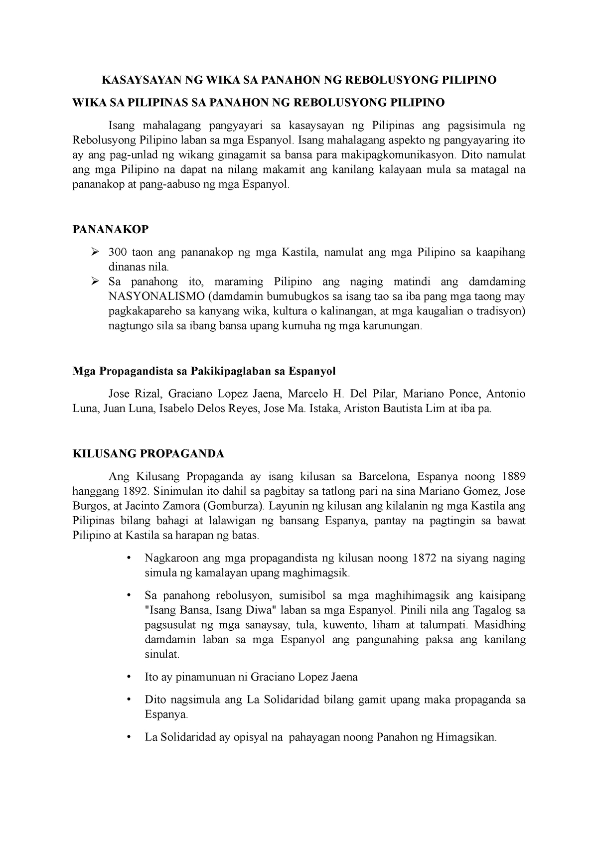 G3 Kasaysayan Ng Wika Sa Panahon Ng Rebolusyong Pilipino Kasaysayan