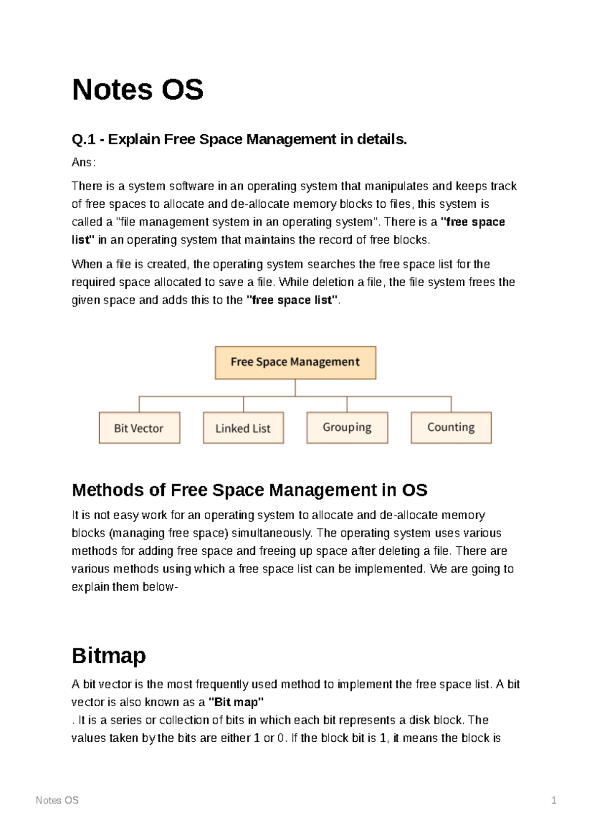 Notes OS - Notes OS Q - Explain Free Space Management in details. Ans ...