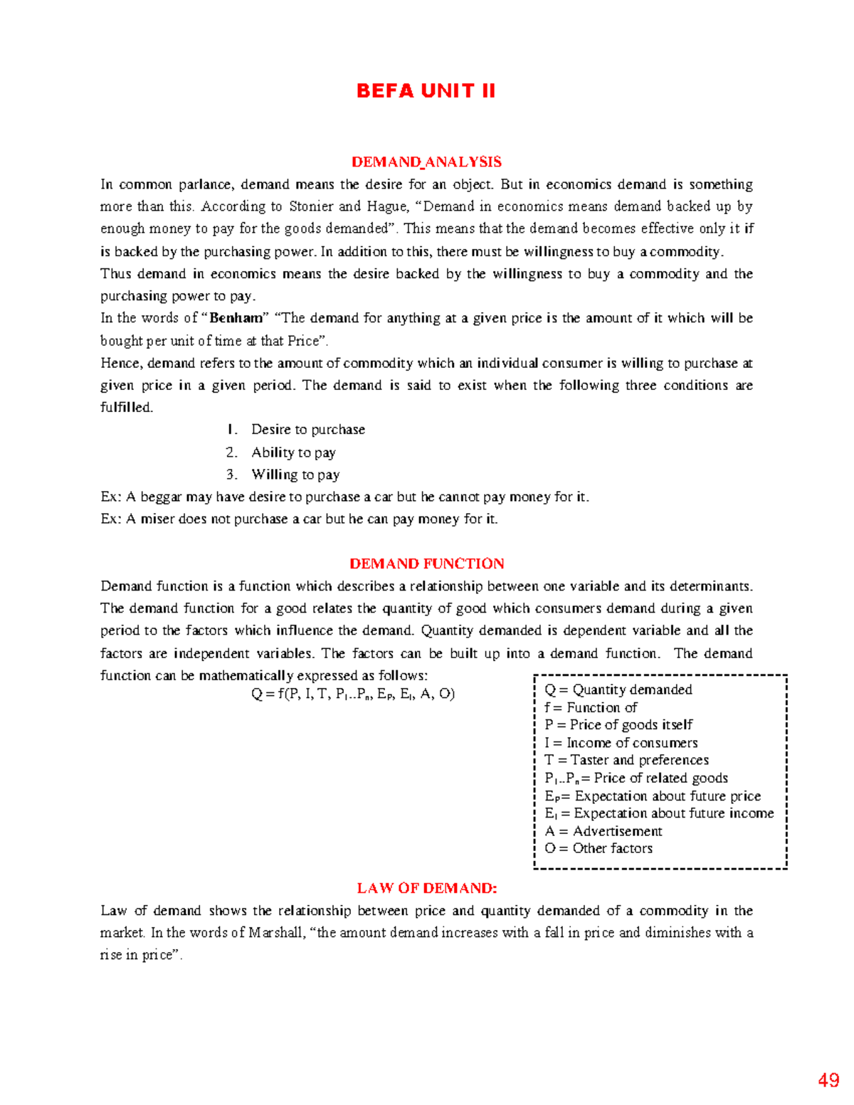 Unit-2 - Unit 2 notes - DEMAND ANALYSIS In common parlance, demand ...