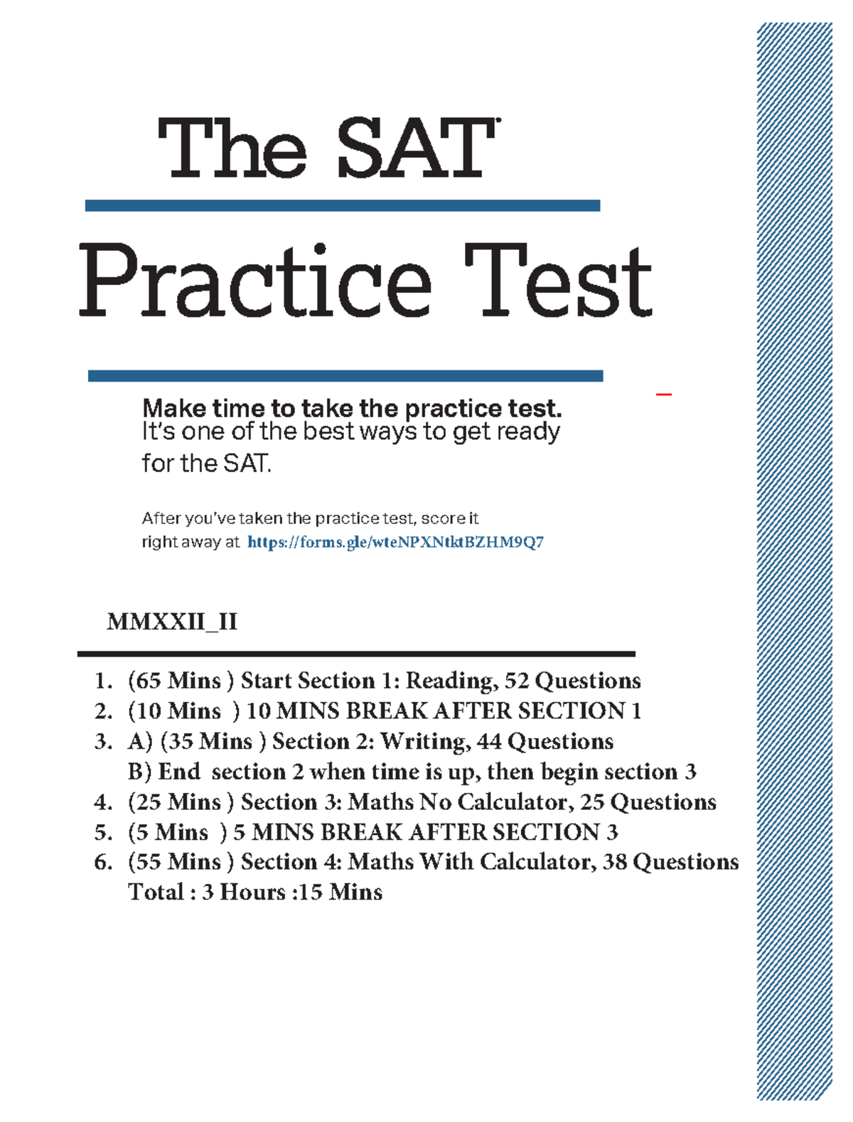 SAT TAKE-HOME FULL TEST #2- Mmxxii II - Practice Test Make time to take ...