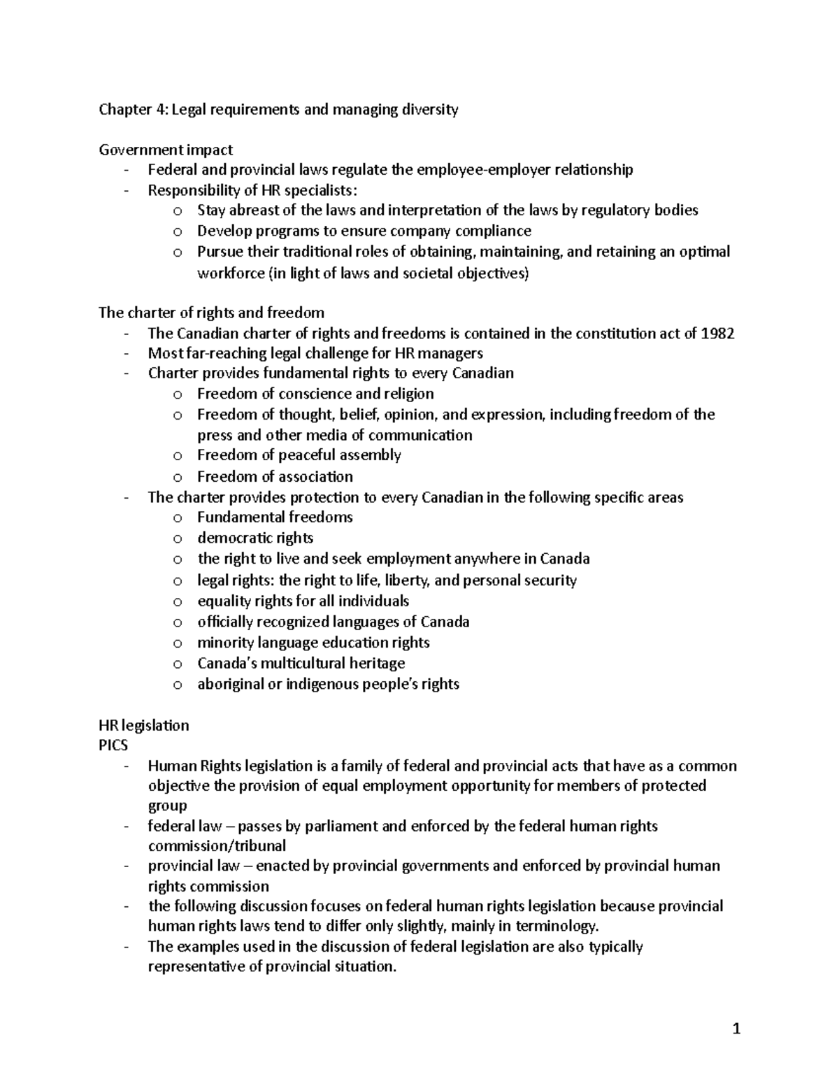 Meeting Legal Requirements and managing Diversity chapter 2 notes