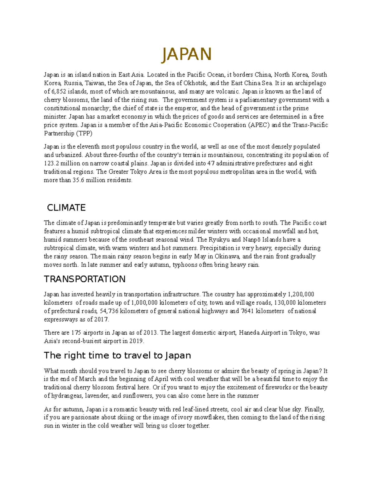 TourismJapan 2 Udjđjd JAPAN Japan is an island nation in East Asia