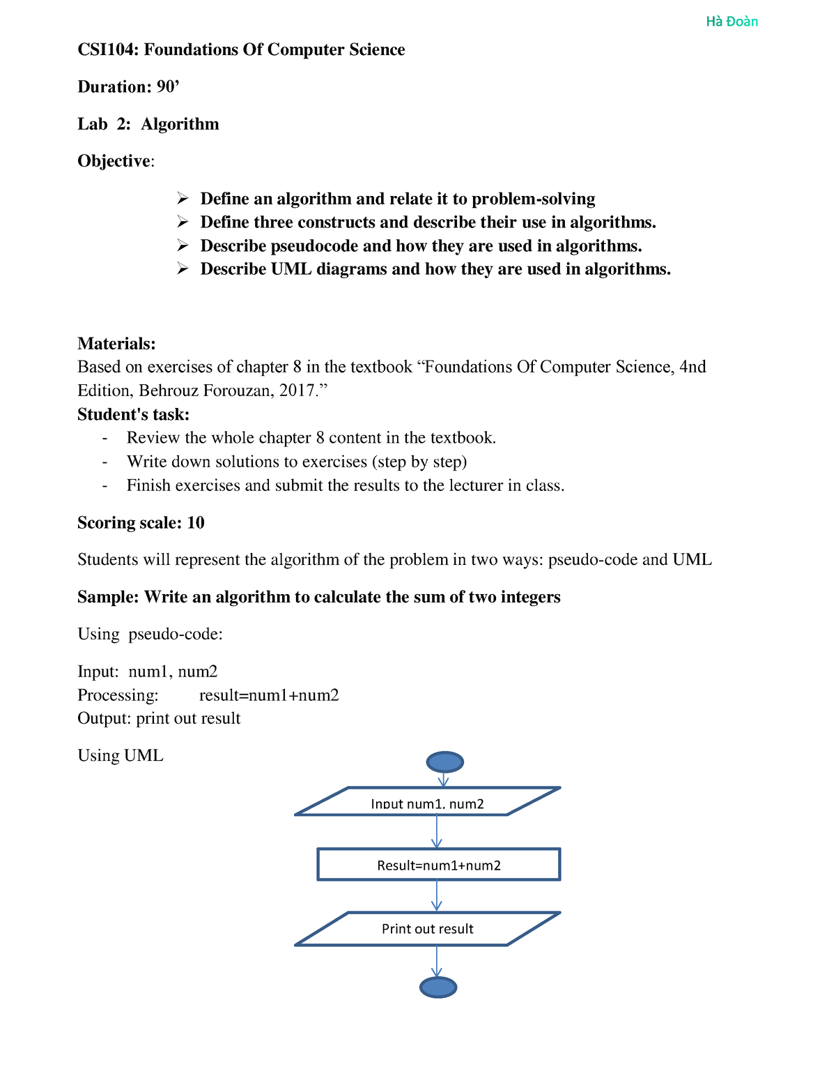 Lab 02 - Lab 02 - CSI104: Foundations Of Computer Science Duration: 90 ...