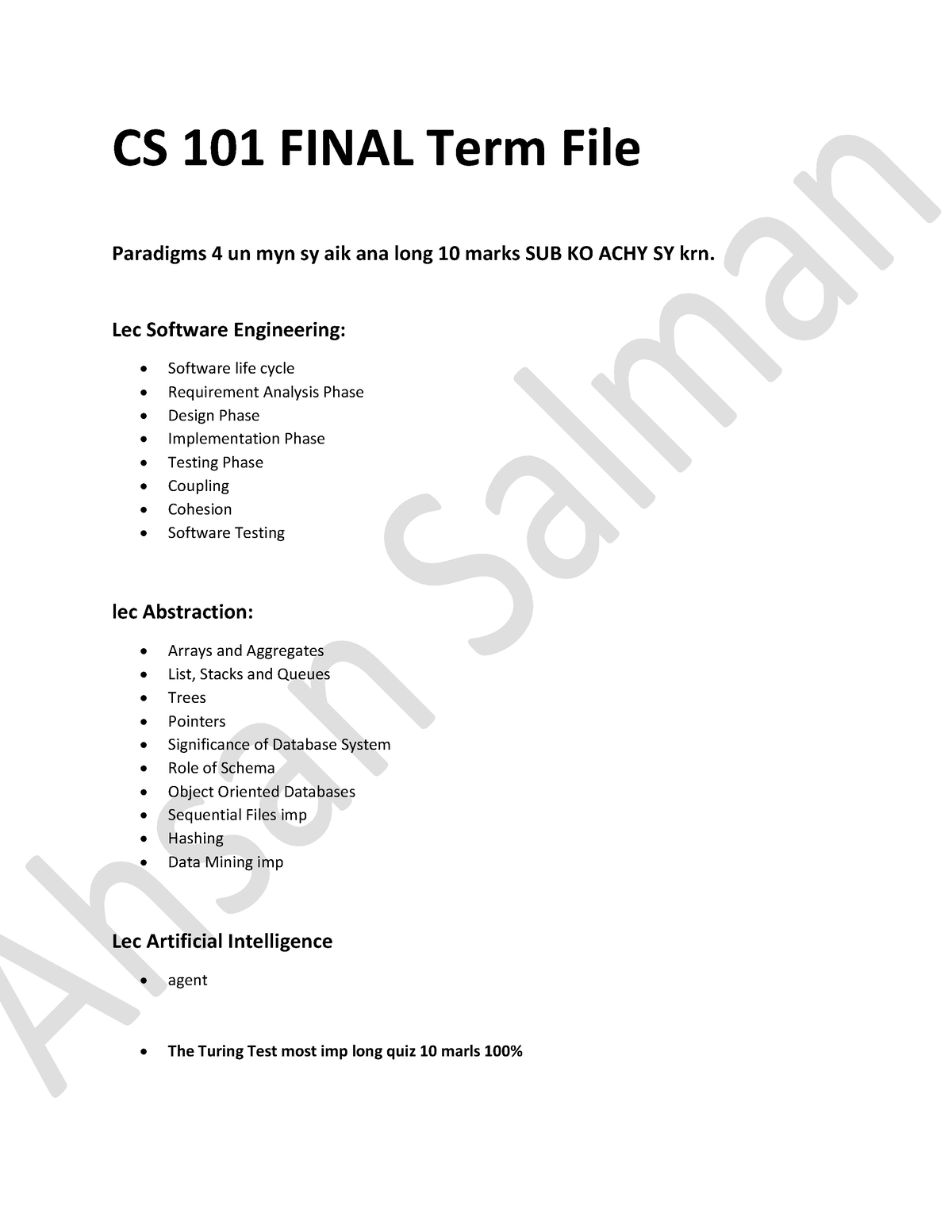 Ahsan Salman Cs101 Final Terms - CS 101 FINAL Term File Paradigms 4 Un ...