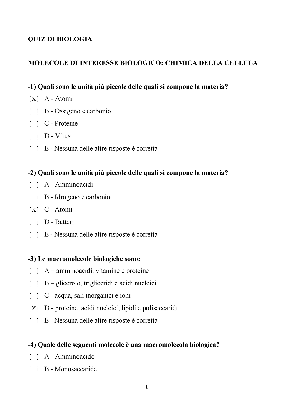 Bio 2 X Argomento, Quiz Biologia Per Esercitazione Test - QUIZ DI ...