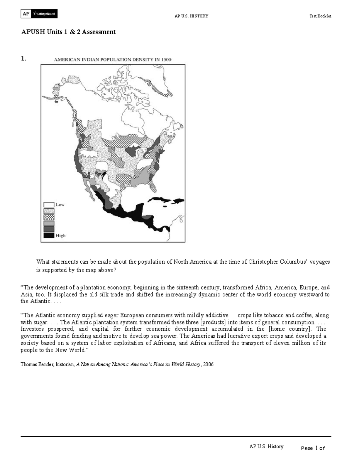 Apush periods 1 2 study guide - AP U. HISTORY Test Booklet AP U ...