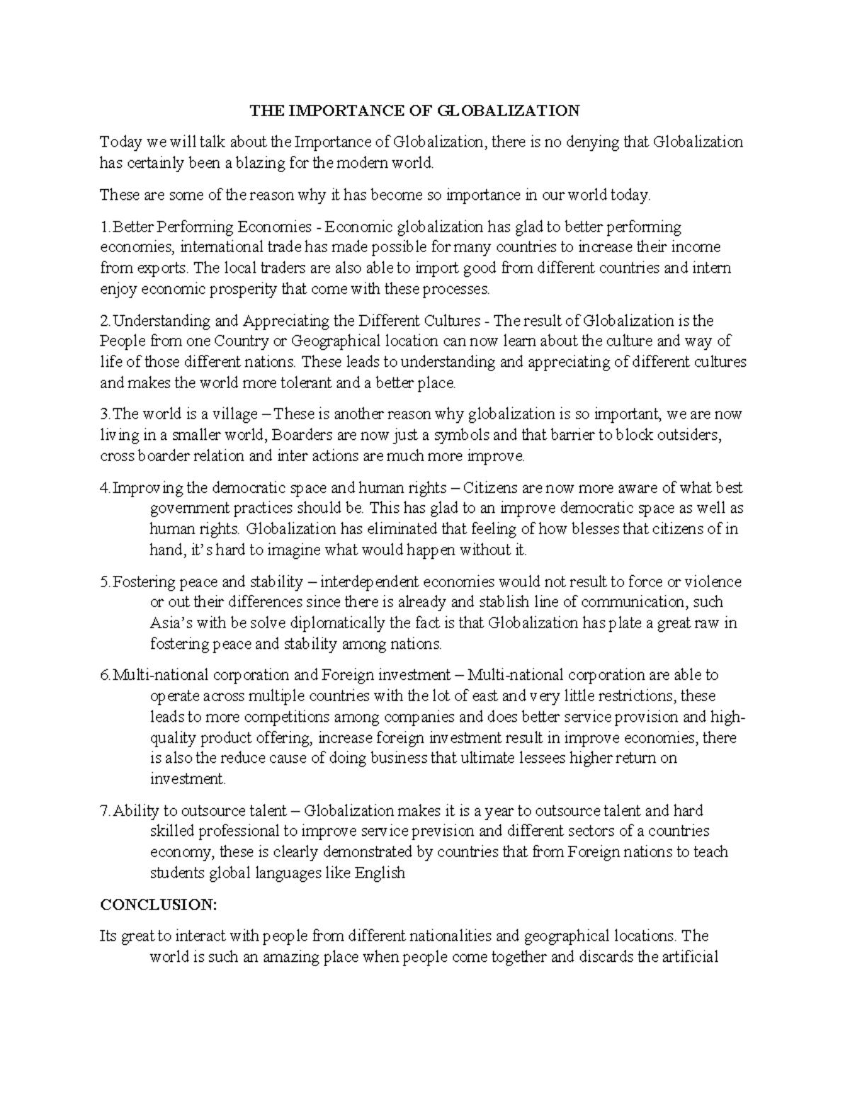Globalization - reporting - THE IMPORTANCE OF GLOBALIZATION Today we ...