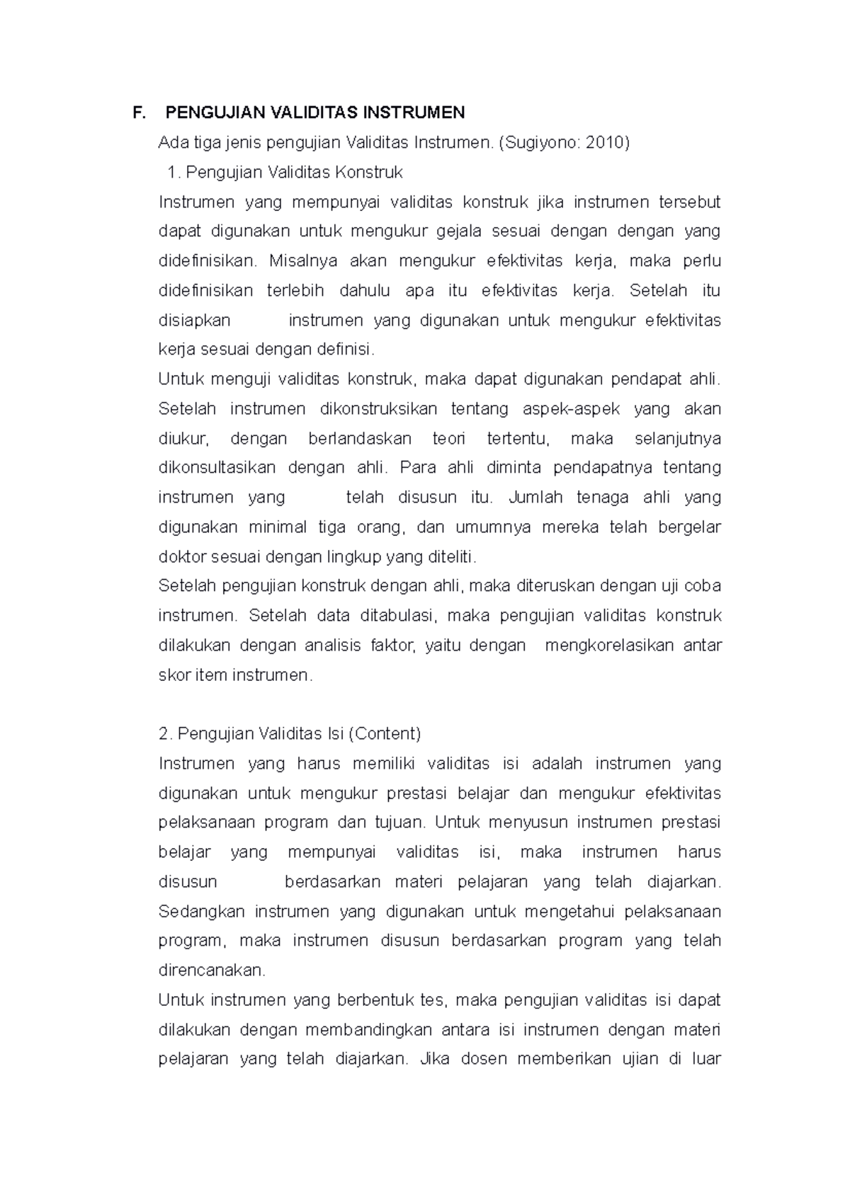 Makalah Tentang Instrumen Penelitian 3 - F. PENGUJIAN VALIDITAS ...
