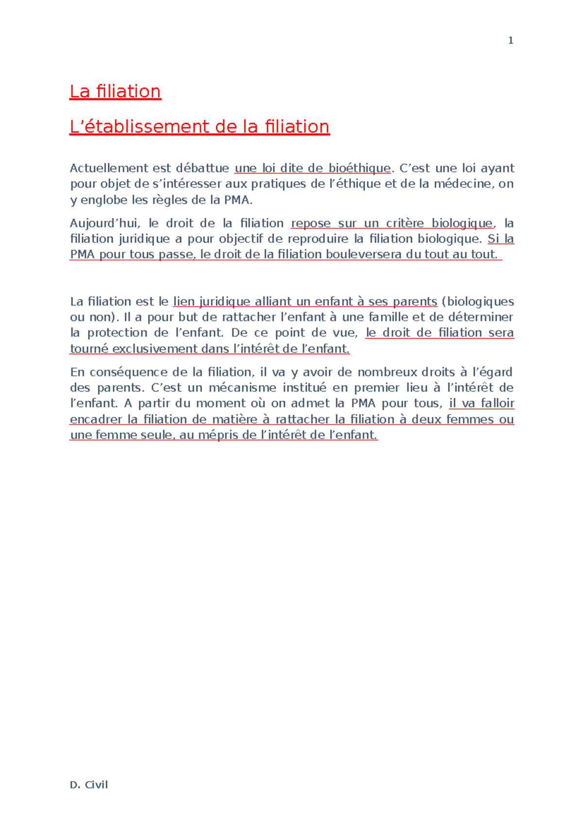 La filiation - letablissement juridique de la filiation (1) - La ...